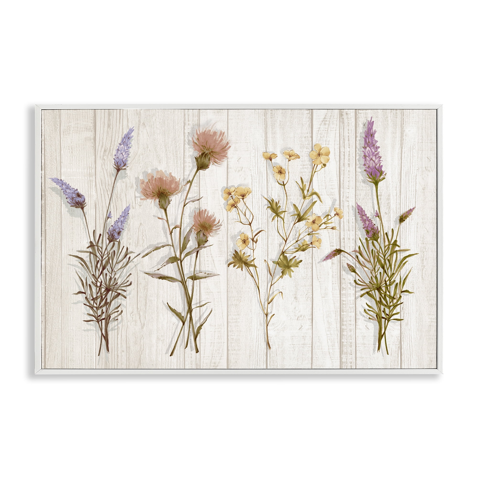 Stupell Industries Wild Flower Sprigs Plants & Flowers Painting White Framed Art Print Wall Art, 24 x 16