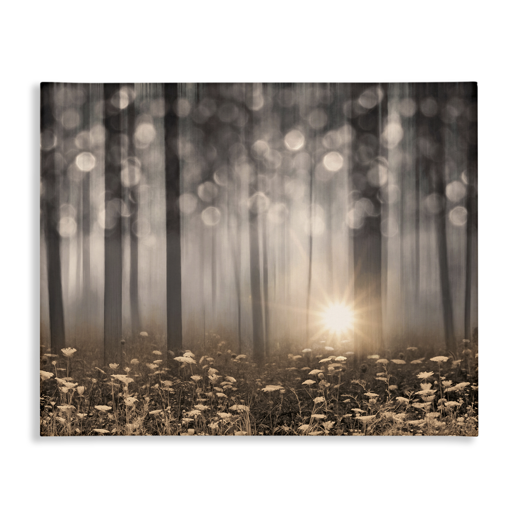Wild Flowers Foggy Forest Sunrise Horizon Bokeh Photography Canvas Art, 40 x 30, Design By Artist Lori Deiter
