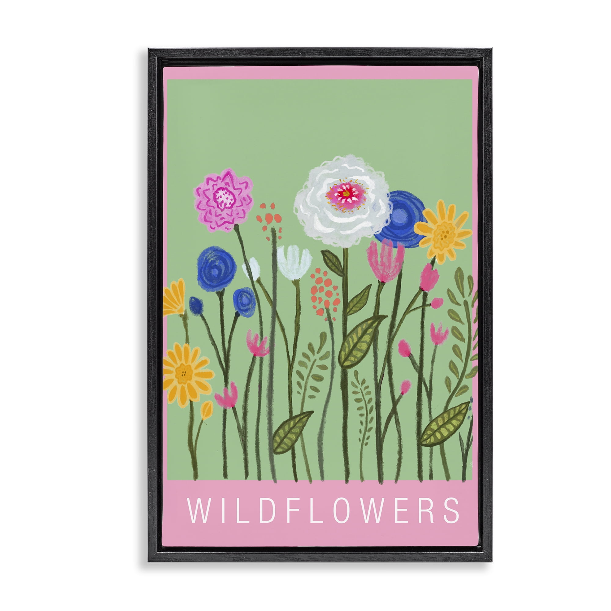 Stupell Industries Wild Flowers with Pink Border Black Framed Floater Canvas Wall Art, design by Elizabeth Medley