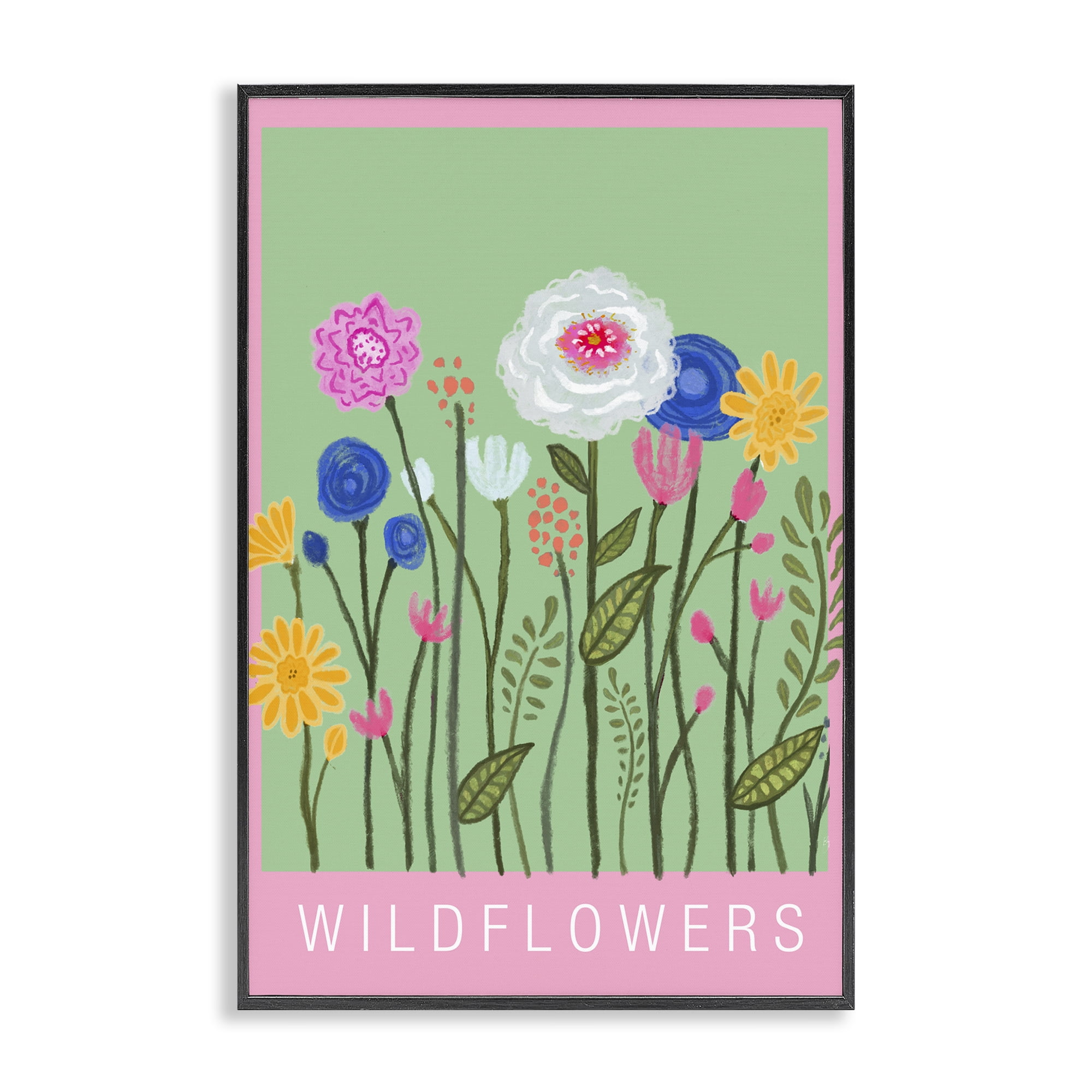 Stupell Industries Wild Flowers with Pink Border Black Framed Giclee Art, design by Elizabeth Medley