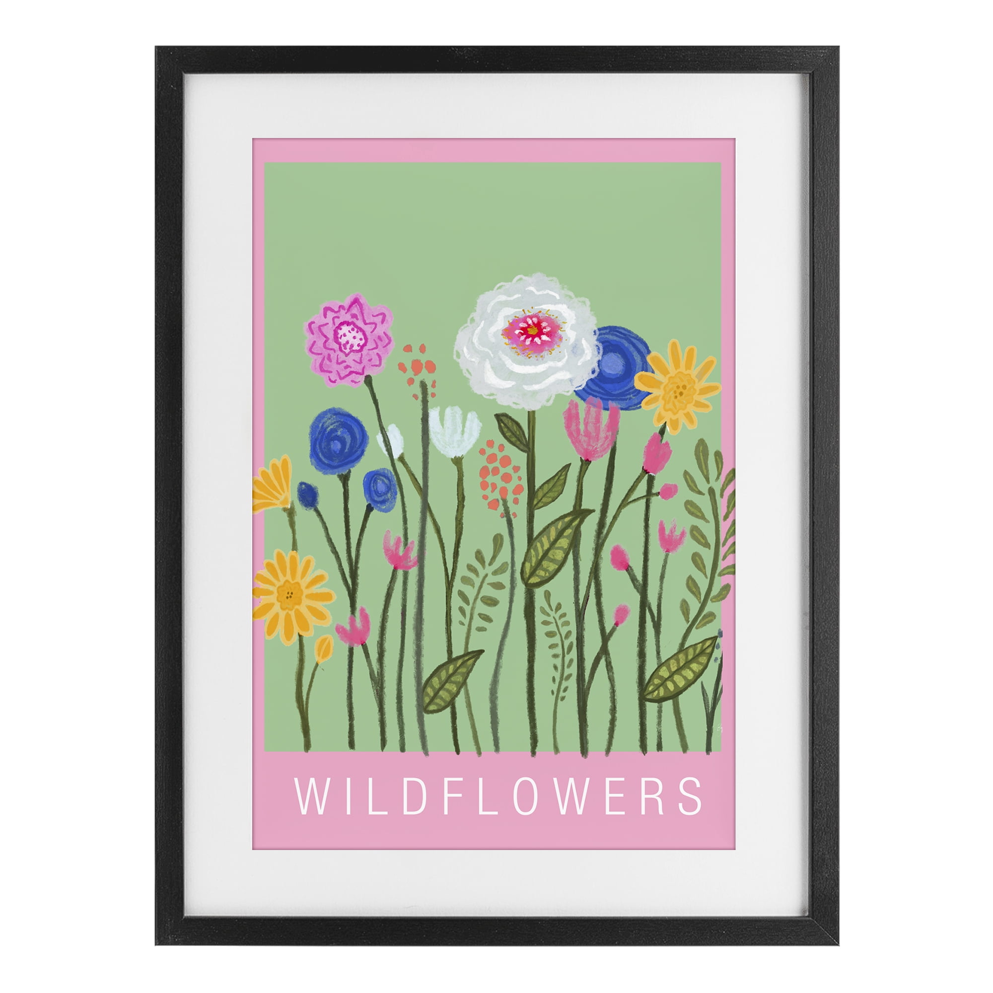 Stupell Industries Wild Flowers with Pink Border Black Framed Print Under Glass, design by Elizabeth Medley