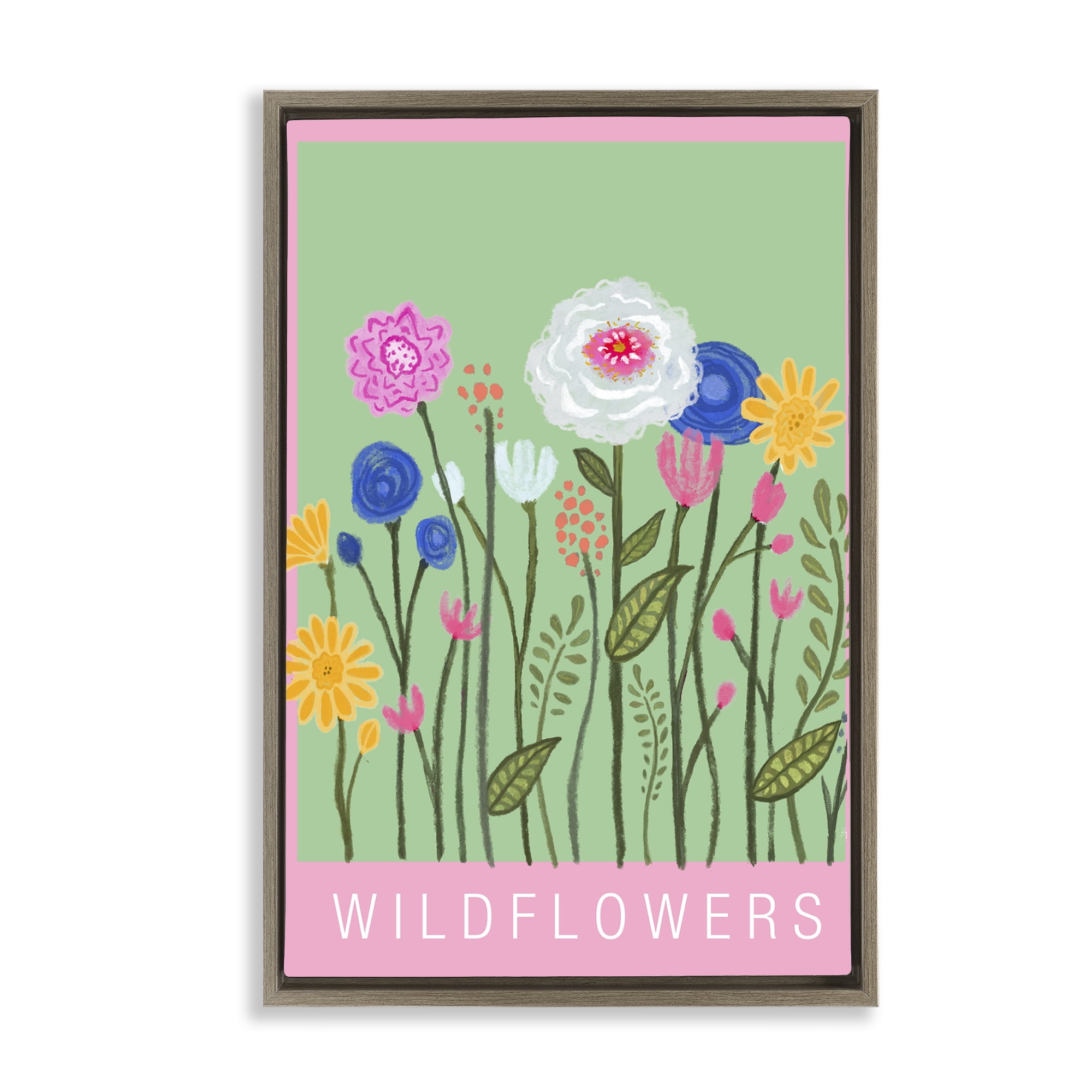 Stupell Industries Wild Flowers with Pink Border Brown Framed Floater Canvas Wall Art, design by Elizabeth Medley