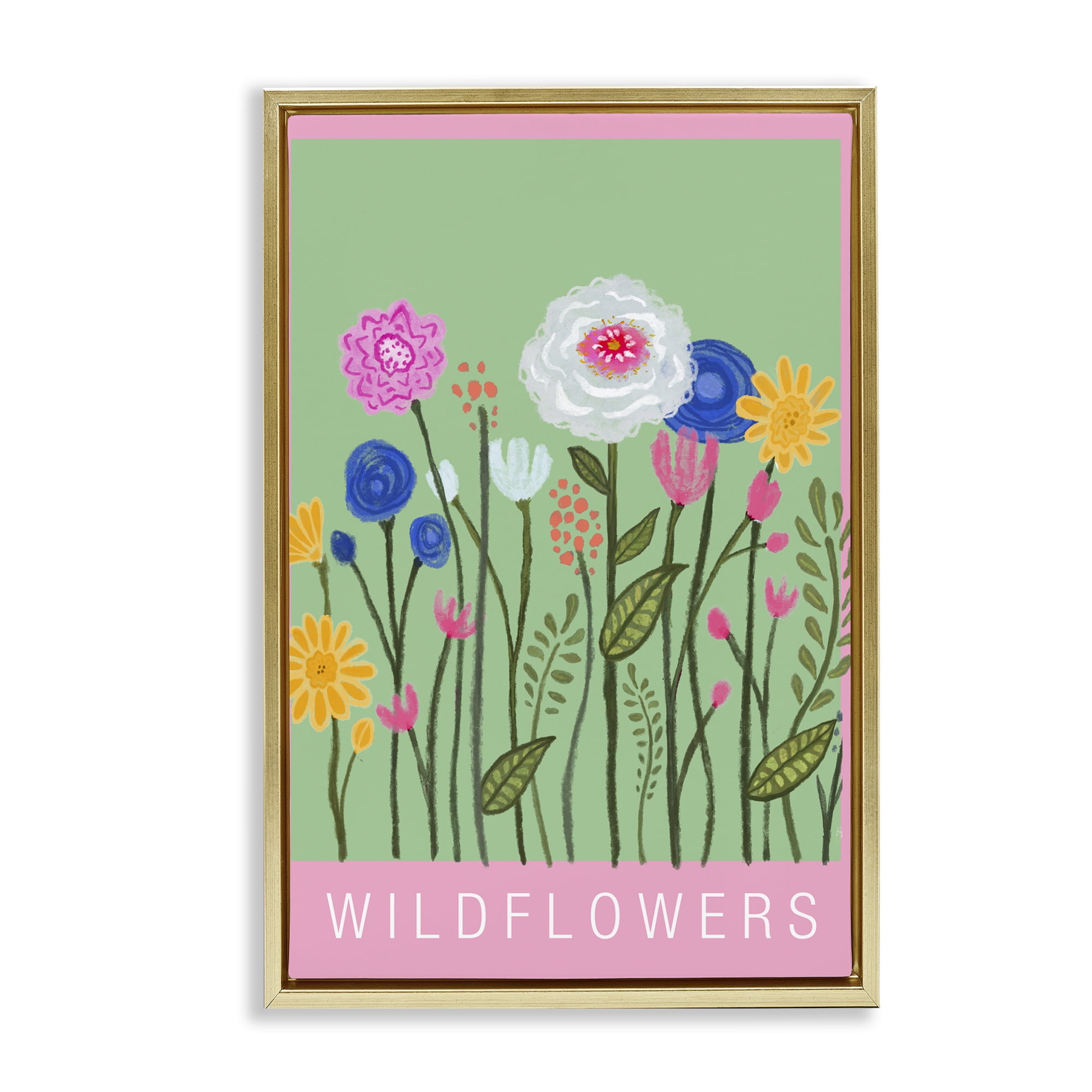 Stupell Industries Wild Flowers with Pink Border Gold Framed Floater Canvas Wall Art, design by Elizabeth Medley