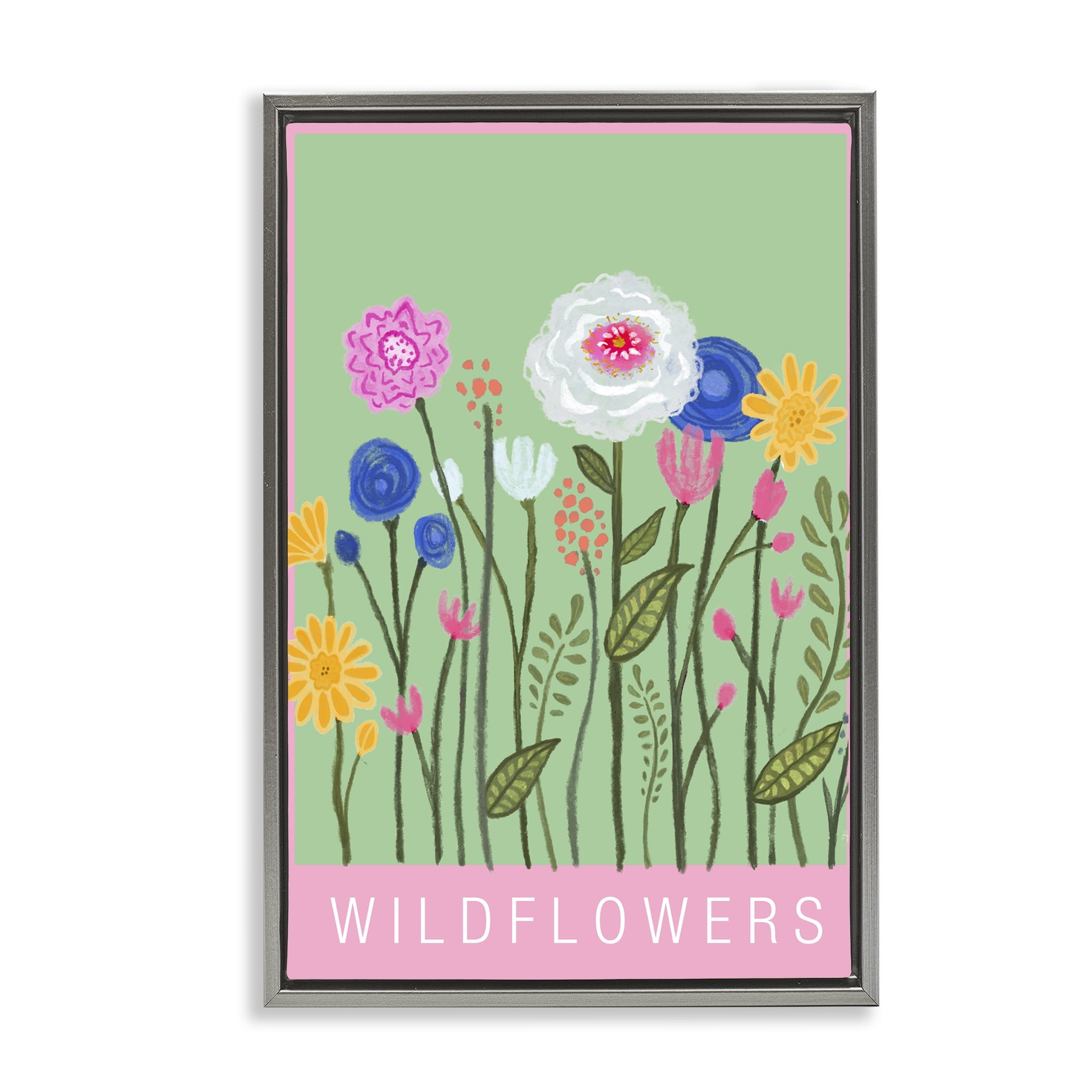 Stupell Industries Wild Flowers with Pink Border Gray Framed Floater Canvas Wall Art, design by Elizabeth Medley