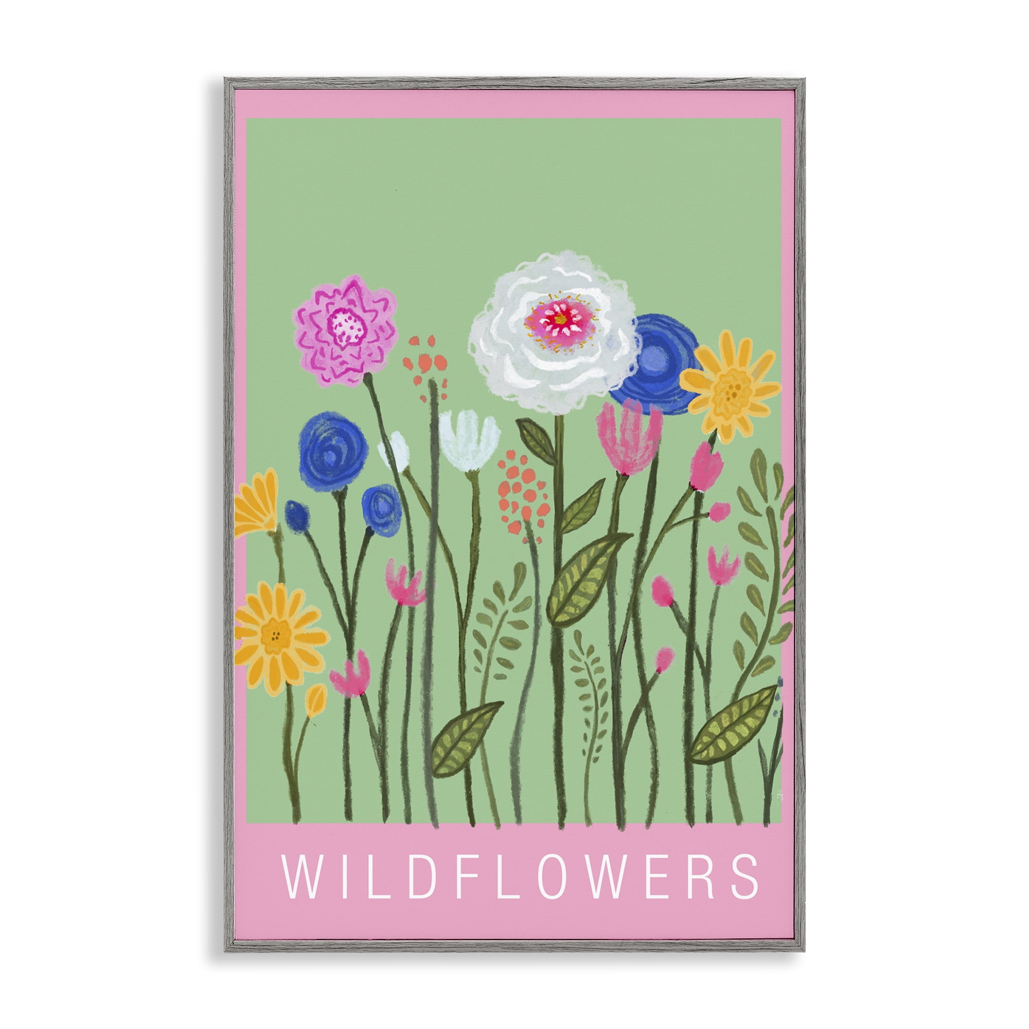 Stupell Industries Wild Flowers with Pink Border Gray Framed Giclee Art, design by Elizabeth Medley
