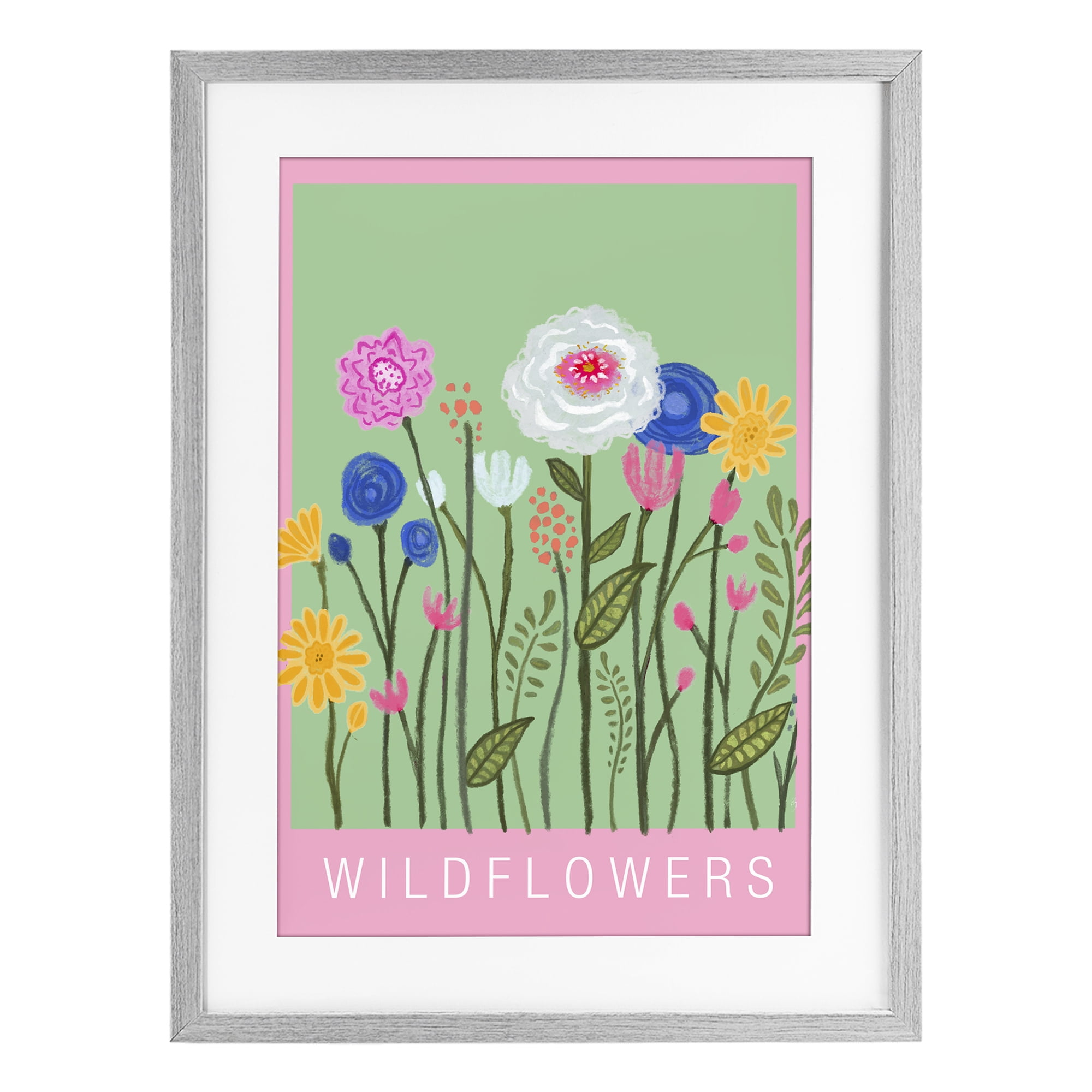 Stupell Industries Wild Flowers with Pink Border Gray Framed Print Under Glass, design by Elizabeth Medley