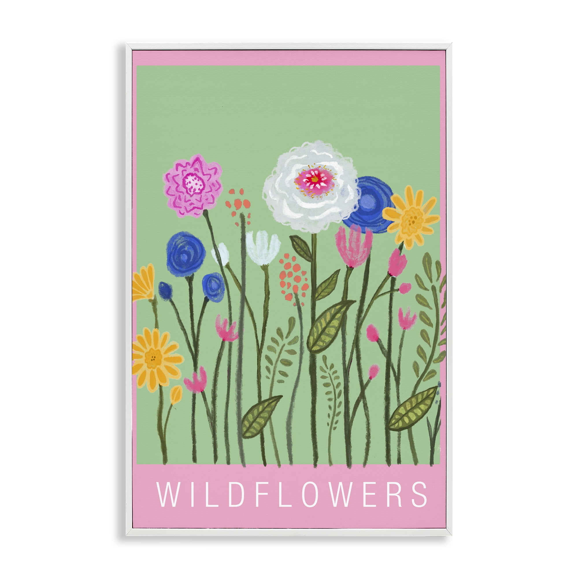Stupell Industries Wild Flowers with Pink Border White Framed Giclee Art, design by Elizabeth Medley
