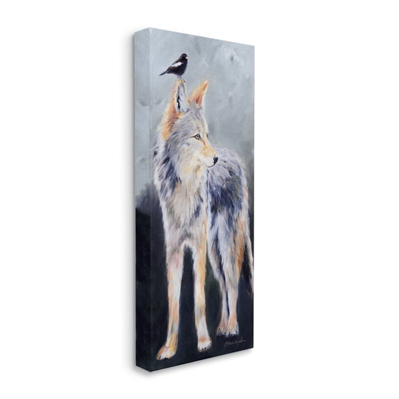 Stupell Industries Wild Forest Coyote and Black Bird Perched Canvas Wall Art by Karen Weber Fine Art