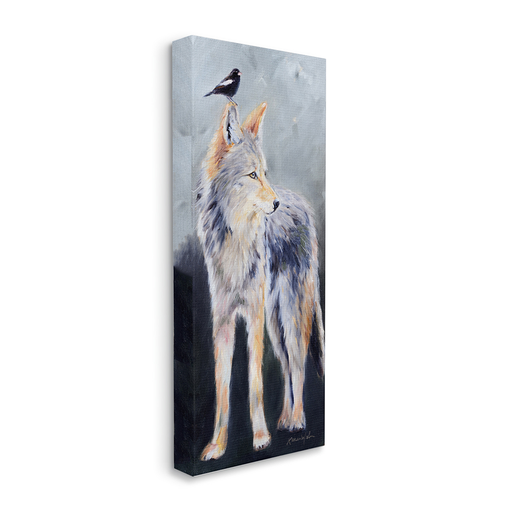 Stupell Industries Wild Forest Coyote and Black Bird Perched Canvas Wall Art by Karen Weber Fine Art