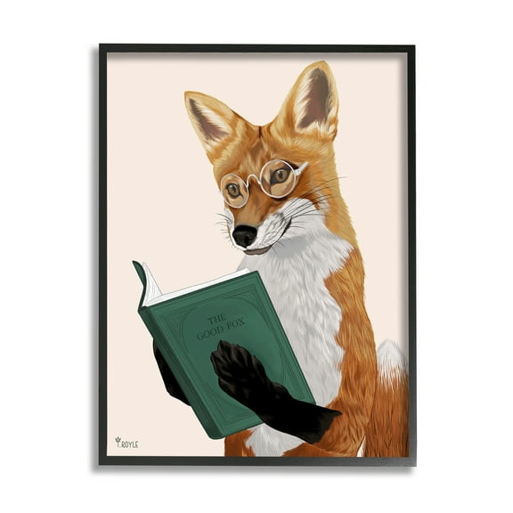 Stupell Industries Wild Fox Reading Book Animals & Insects Painting Black Framed Art Print Wall Art, 11 x 14