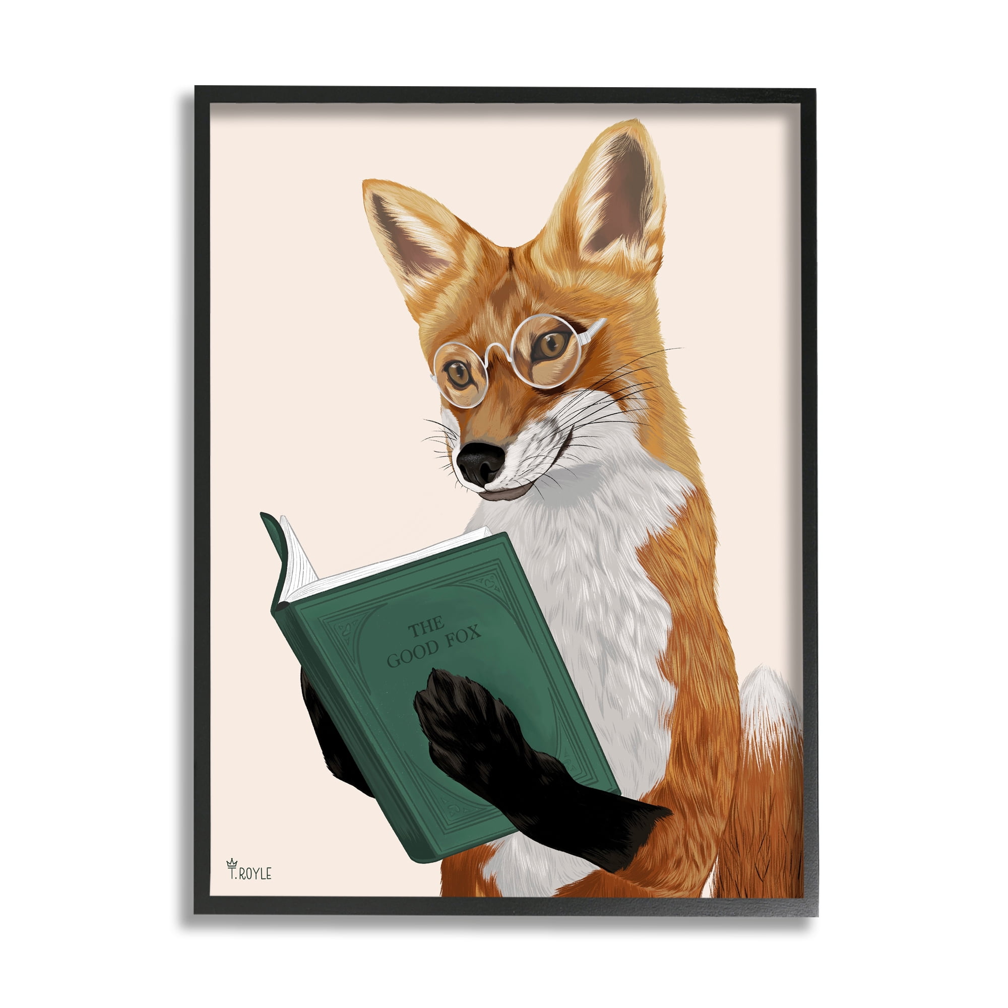 Stupell Industries Wild Fox Reading Book Animals & Insects Painting Black Framed Art Print Wall Art, 16 x 20