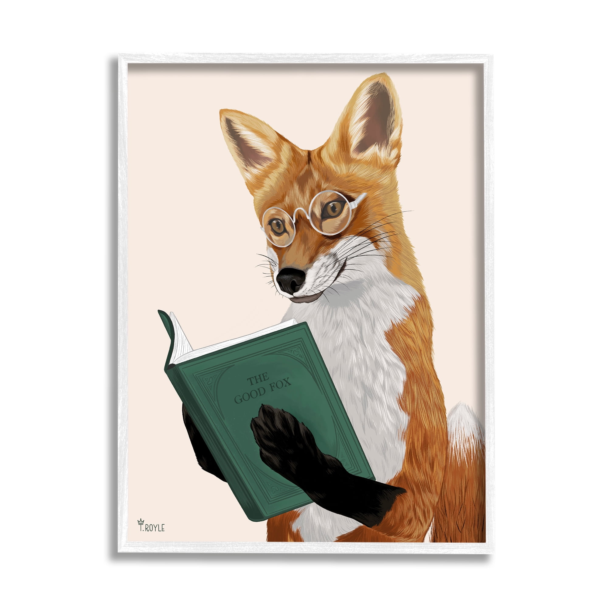 Stupell Industries Wild Fox Reading Book Animals & Insects Painting White Framed Art Print Wall Art, 11 x 14