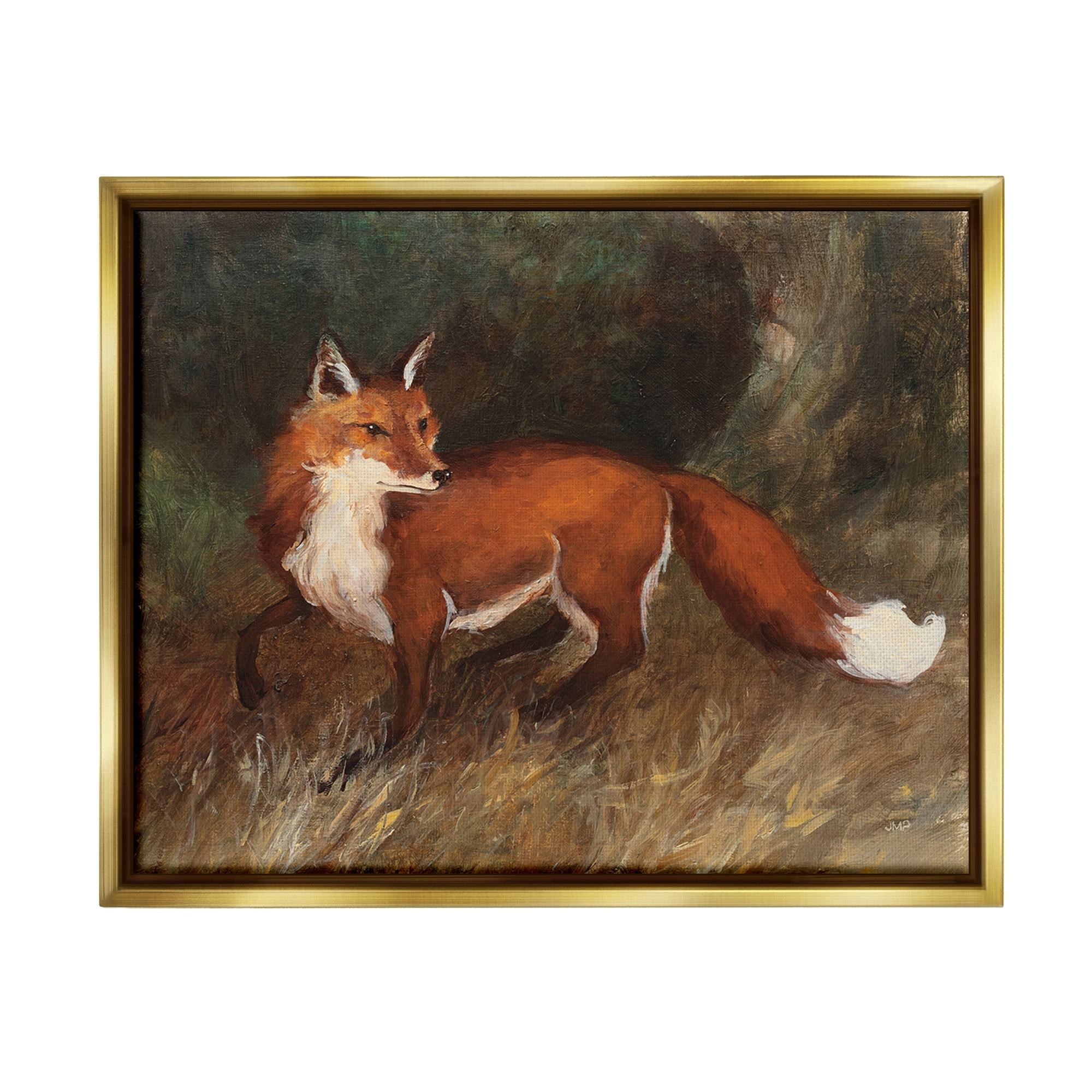 Stupell Industries Wild Fox in Forest Animals & Insects Painting Gold Floater Framed Canvas Art Print Wall Art, 21 x 17