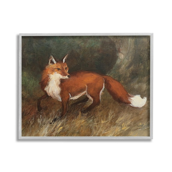 Stupell Industries Wild Fox in Forest Animals & Insects Painting Gray Framed Art Print Wall Art, 20 x 16