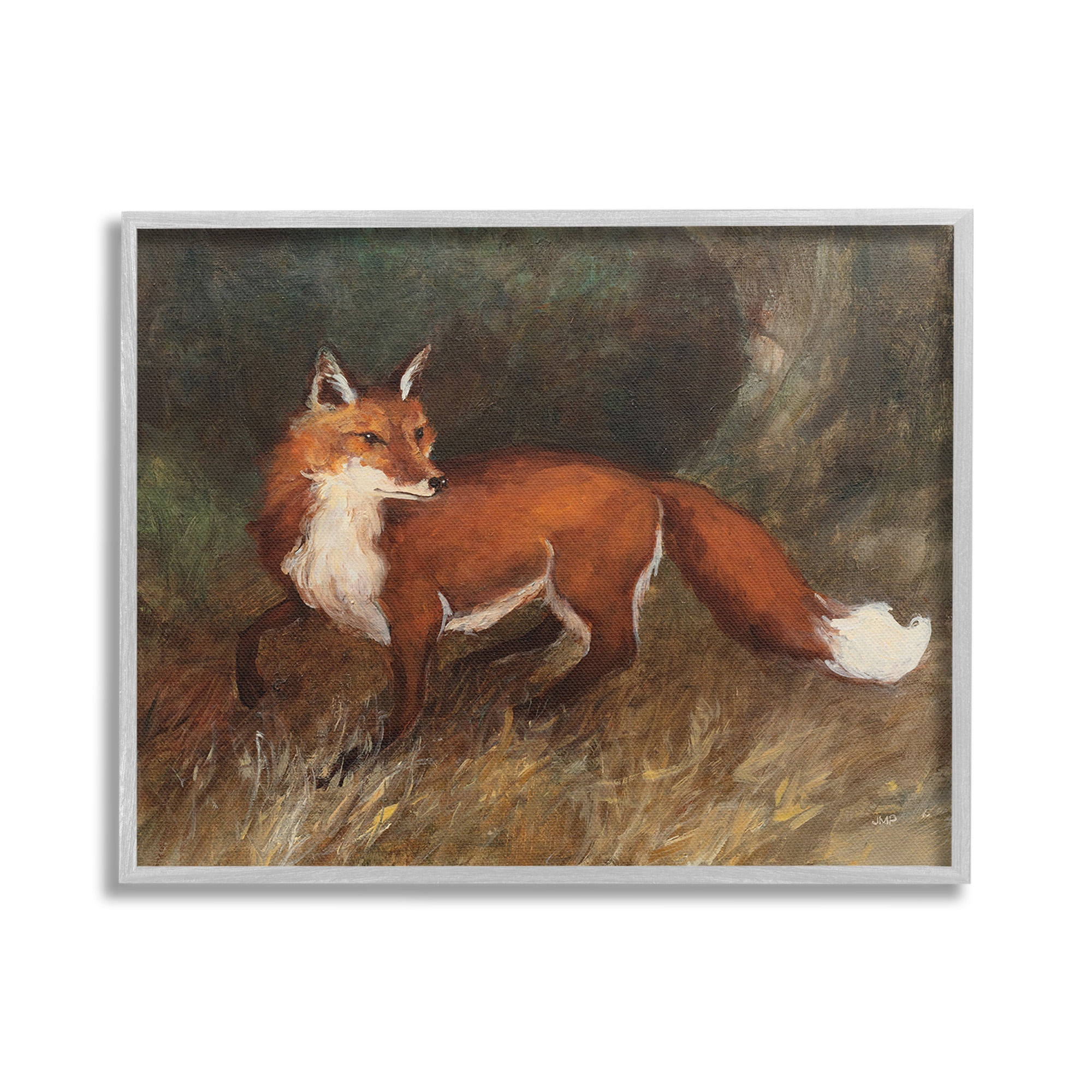Stupell Industries Wild Fox in Forest Animals & Insects Painting Gray Framed Art Print Wall Art, 30 x 24