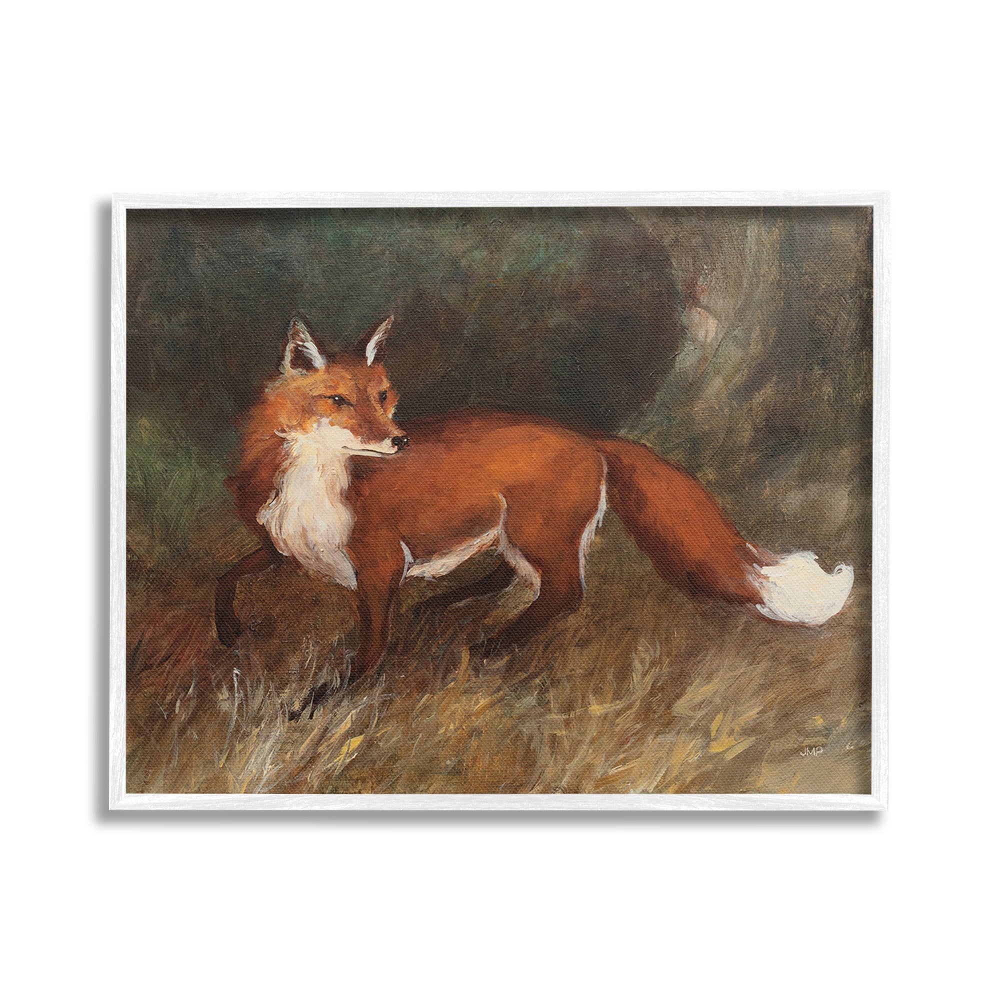 Stupell Industries Wild Fox in Forest Animals & Insects Painting White Framed Art Print Wall Art, 20 x 16