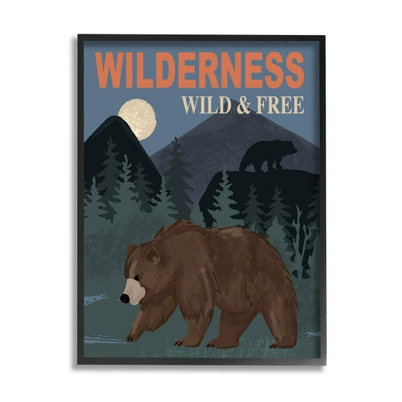 Stupell Industries Wild & Free Adventure Scene Mountain Forest Wildlife Graphic Art Black Framed Art Print Wall Art, Design by Lisa Whitebutton