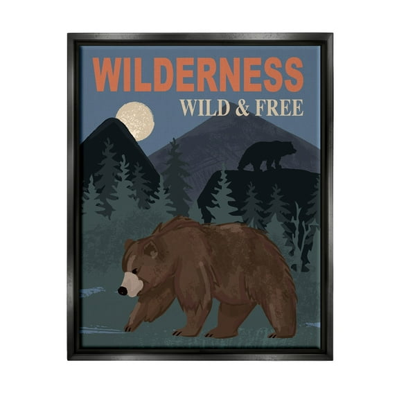Stupell Industries Wild & Free Adventure Scene Mountain Forest Wildlife Graphic Art Jet Black Floating Framed Canvas Print Wall Art, Design by Lisa Whitebutton