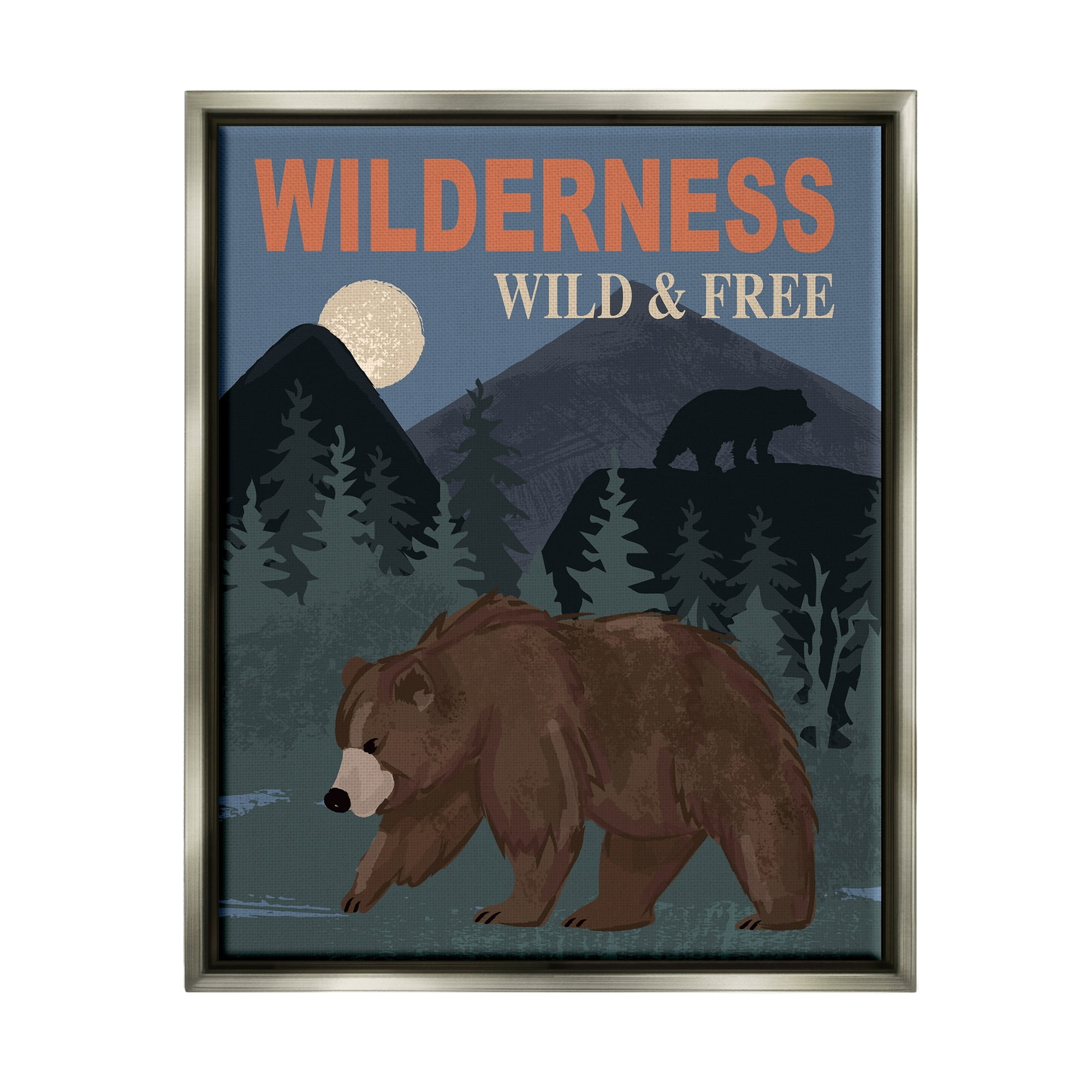Stupell Industries Wild & Free Adventure Scene Mountain Forest Wildlife Graphic Art Luster Gray Floating Framed Canvas Print Wall Art, Design by Lisa Whitebutton