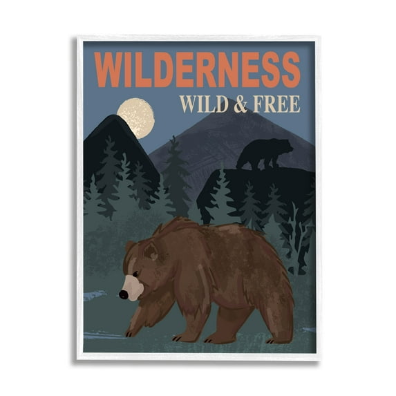 Stupell Industries Wild & Free Adventure Scene Mountain Forest Wildlife Graphic Art White Framed Art Print Wall Art, Design by Lisa Whitebutton