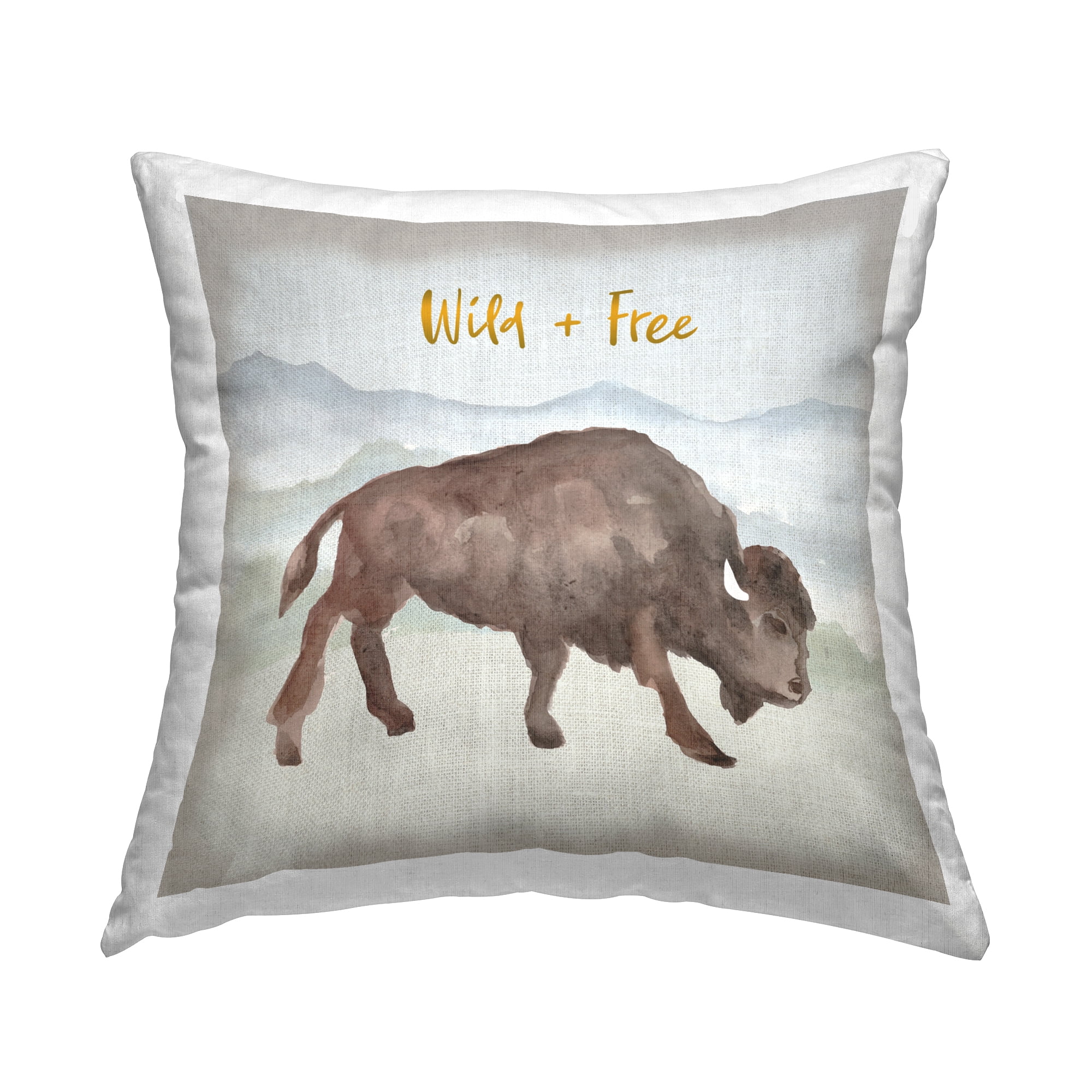 Stupell Industries Wild & Free Bison Square Decorative Printed Throw Pillow, 18 x 18