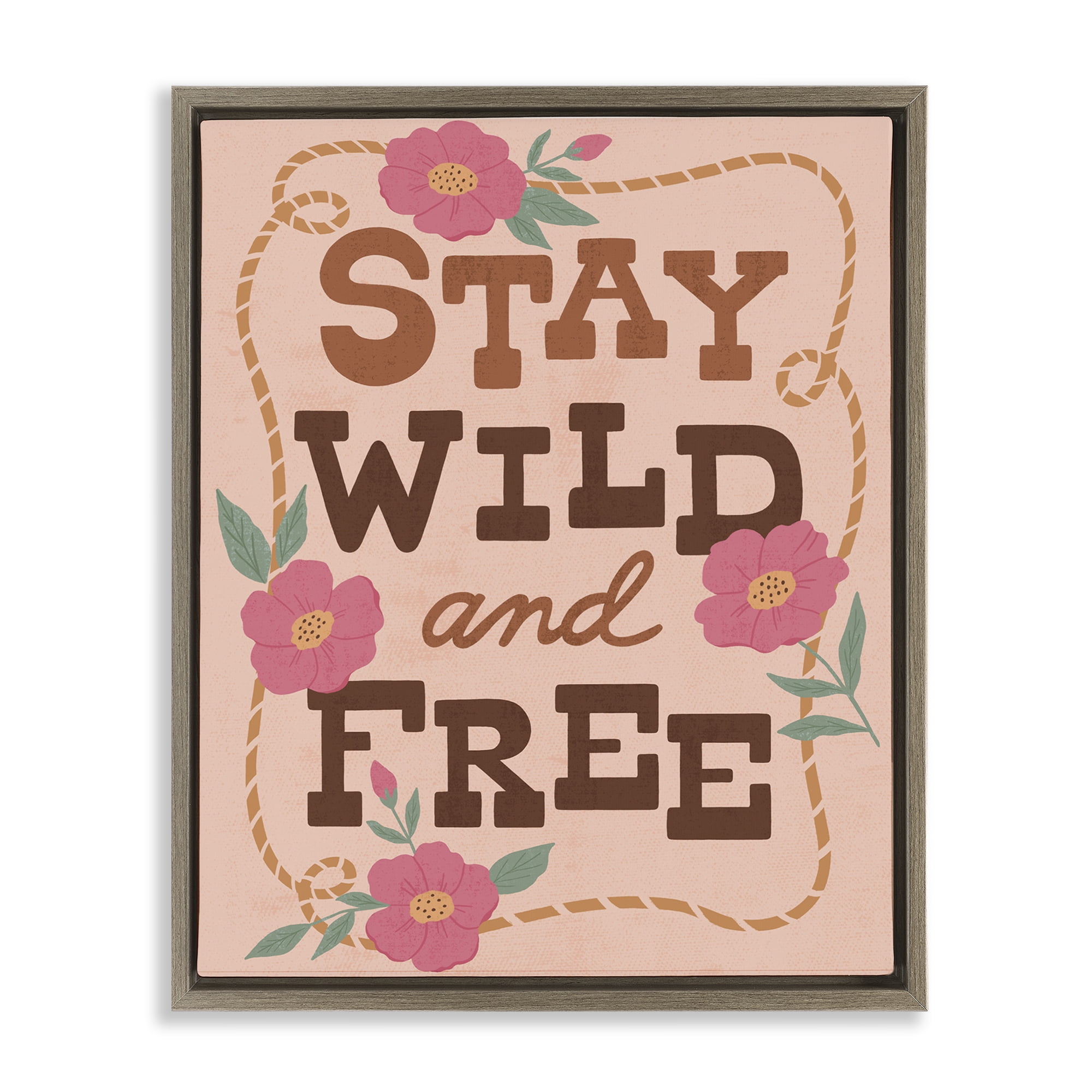 Stupell Industries Wild & Free Boho Girl Brown Framed Floater Canvas Wall Art, design by Nina Seven