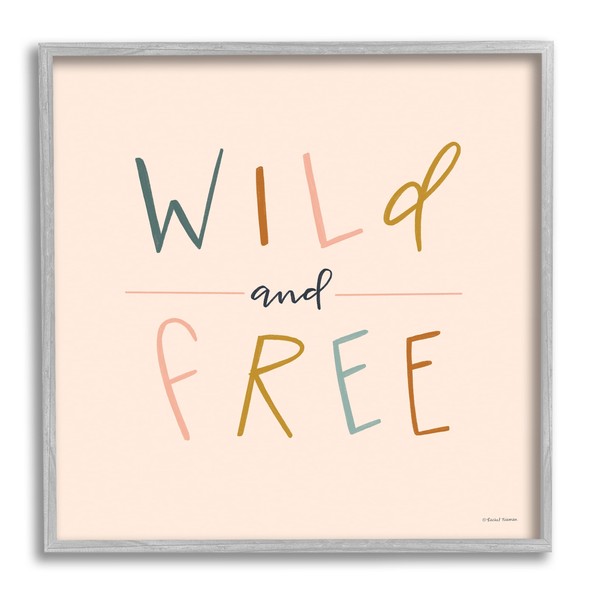 Stupell Industries Wild & Free Boho Inspirational Painting Gray Framed Art Print Wall Art, 24 x 24