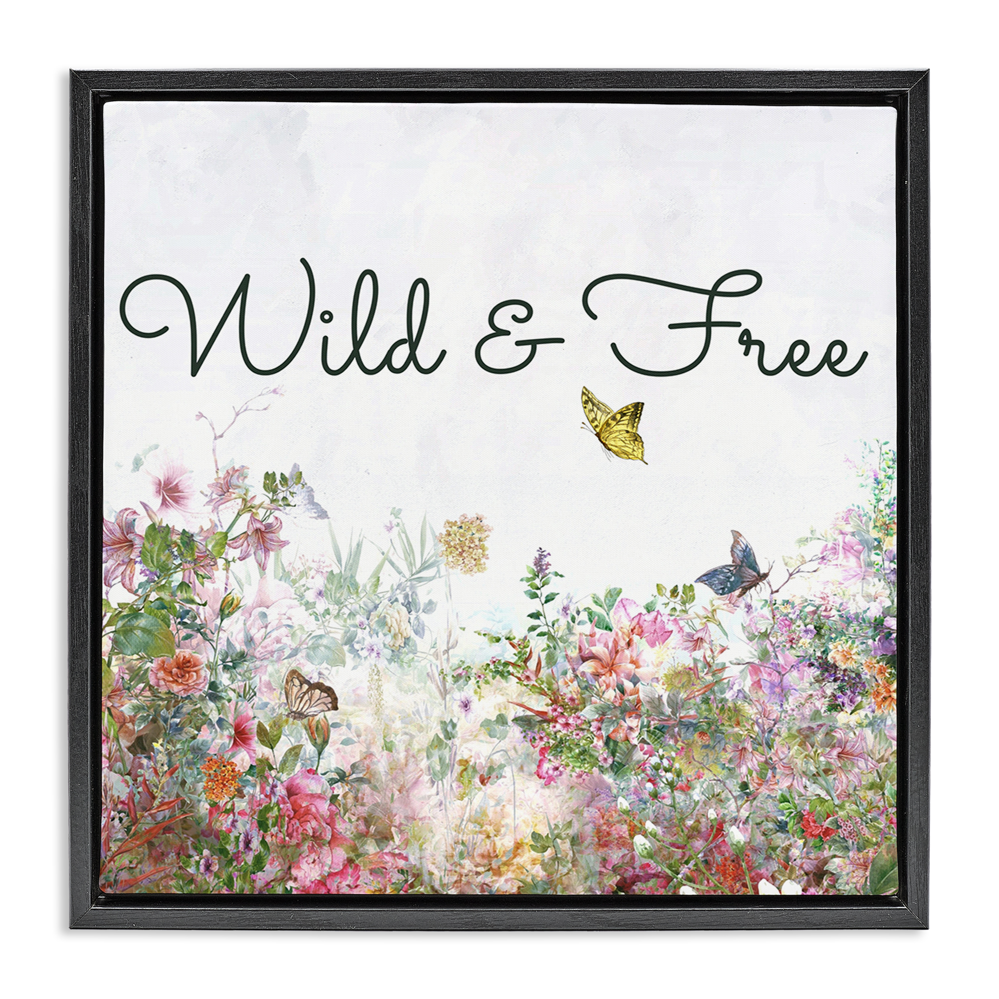Stupell Industries Wild & Free Butterflies Landscape & Nature Painting Black Floater Framed Canvas Art Print Wall Art, 25 x 25