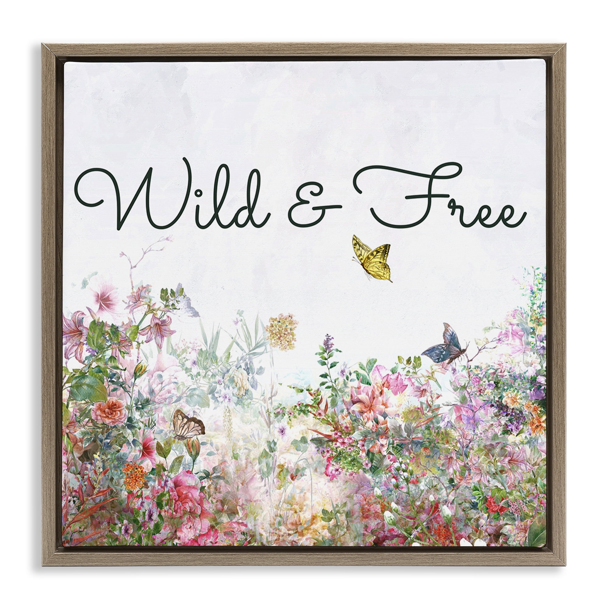 Stupell Industries Wild & Free Butterflies Landscape & Nature Painting Brown Floater Framed Canvas Art Print Wall Art, 25 x 25