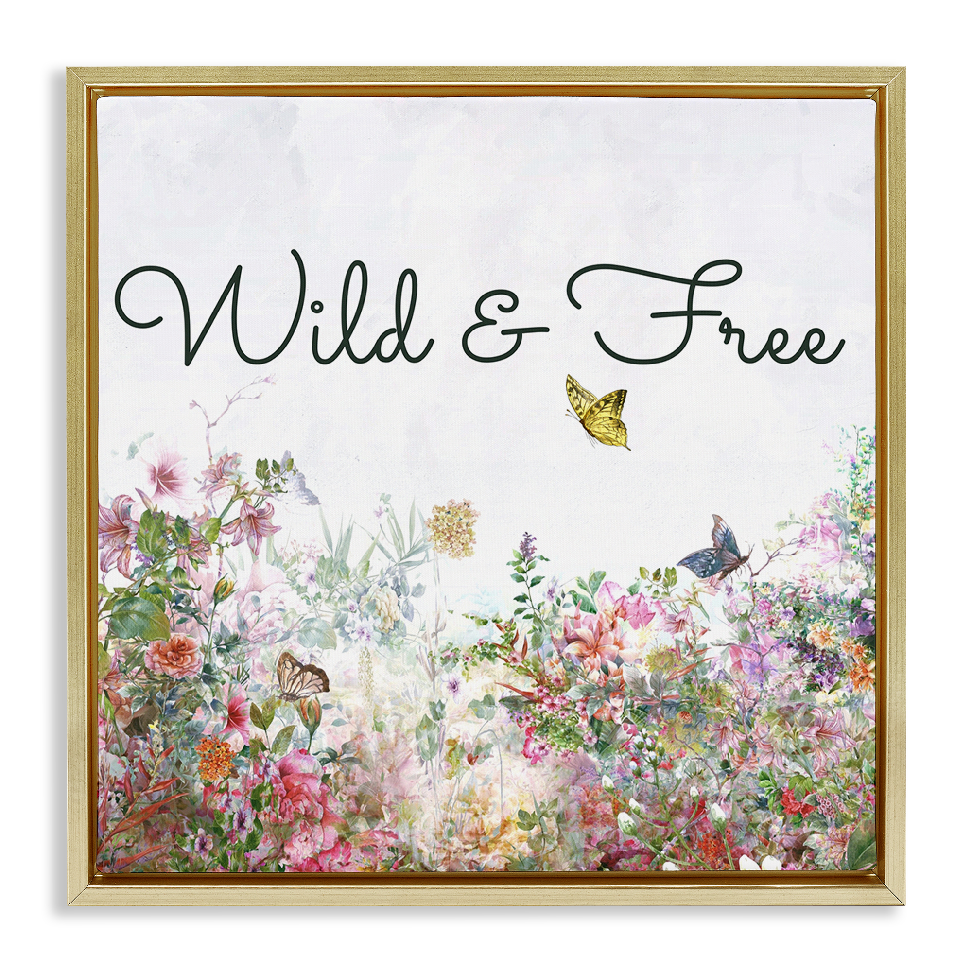 Stupell Industries Wild & Free Butterflies Landscape & Nature Painting Gold Floater Framed Canvas Art Print Wall Art, 18 x 18