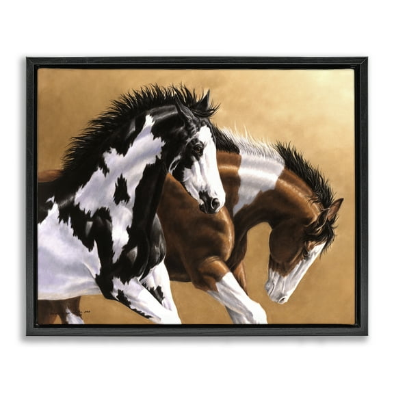 Stupell Industries Wild & Free Mares Animals & Insects Painting Black Floater Framed Canvas Art Print Wall Art, 21 x 17