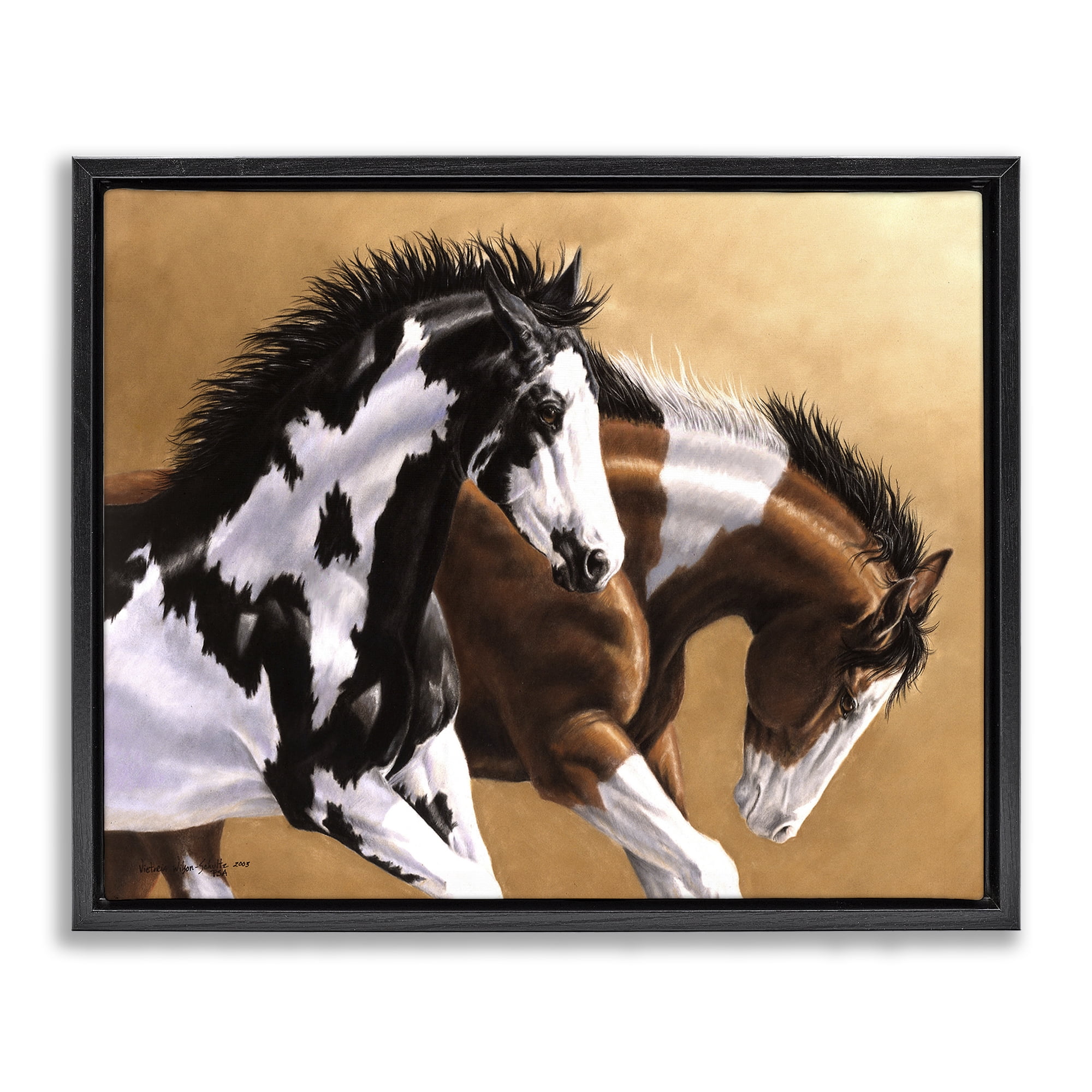 Stupell Industries Wild & Free Mares Animals & Insects Painting Black Floater Framed Canvas Art Print Wall Art, 31 x 25