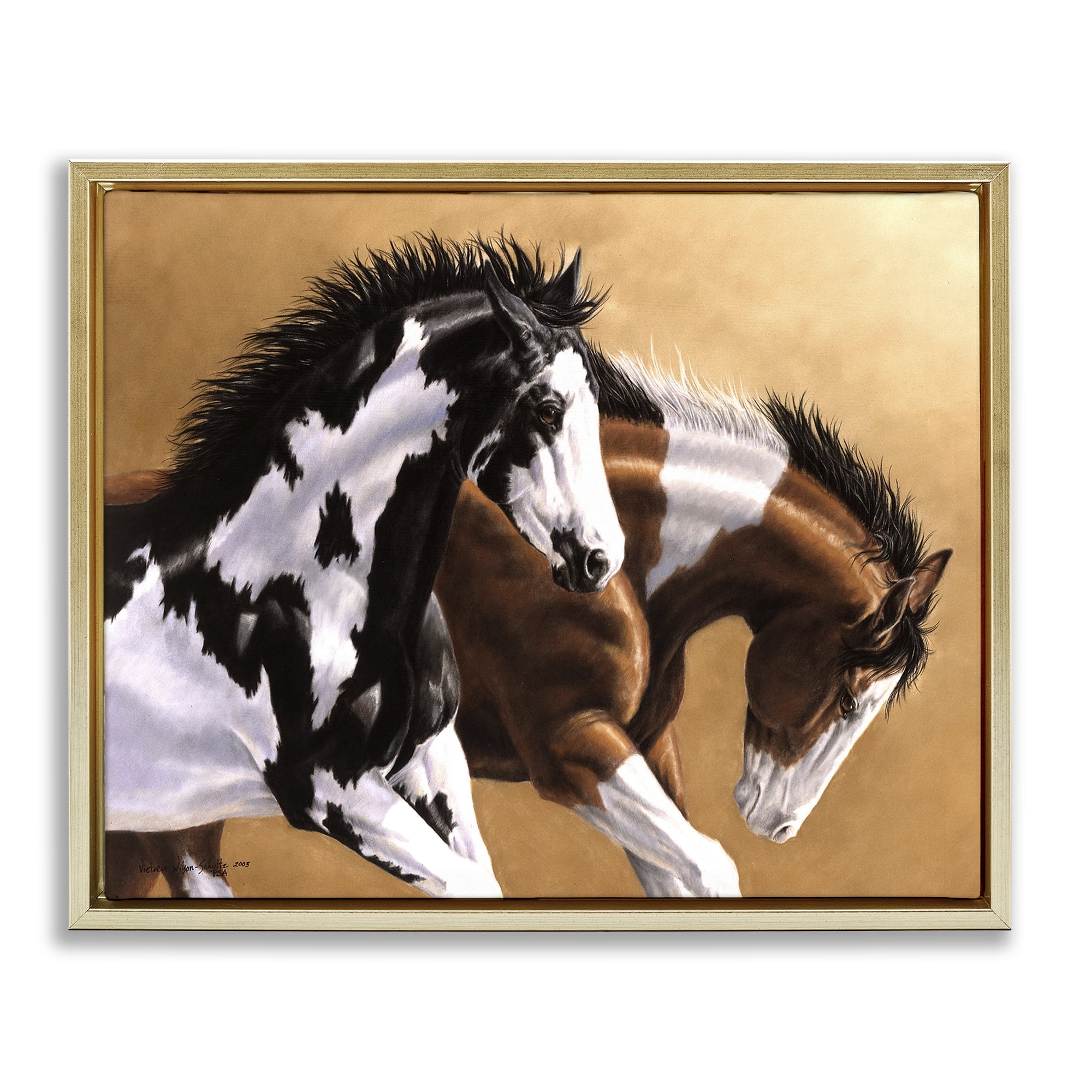 Stupell Industries Wild & Free Mares Animals & Insects Painting Gold Floater Framed Canvas Art Print Wall Art, 31 x 25