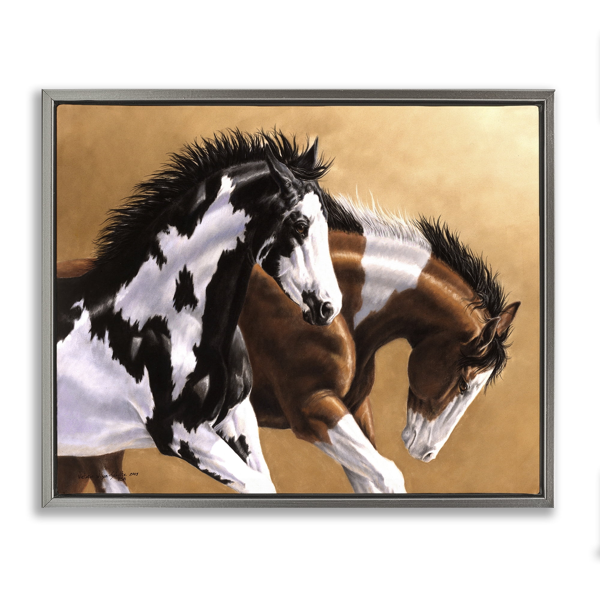 Stupell Industries Wild & Free Mares Animals & Insects Painting Gray Floater Framed Canvas Art Print Wall Art, 21 x 17
