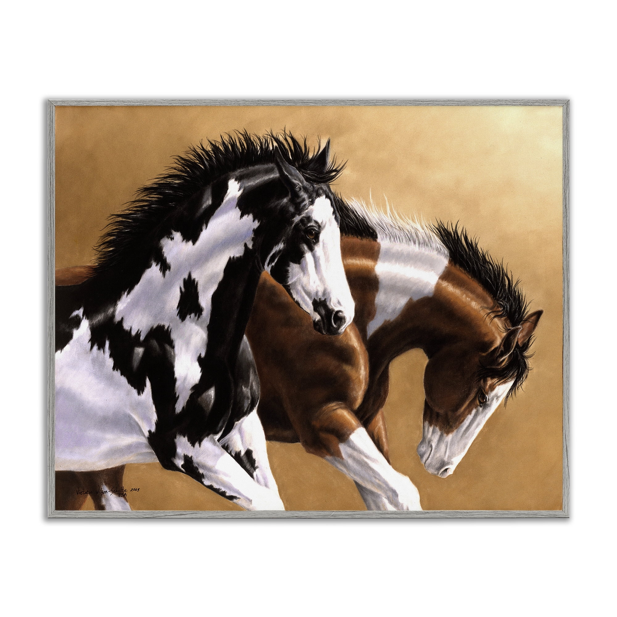 Stupell Industries Wild & Free Mares Animals & Insects Painting Gray Framed Art Print Wall Art, 14 x 11