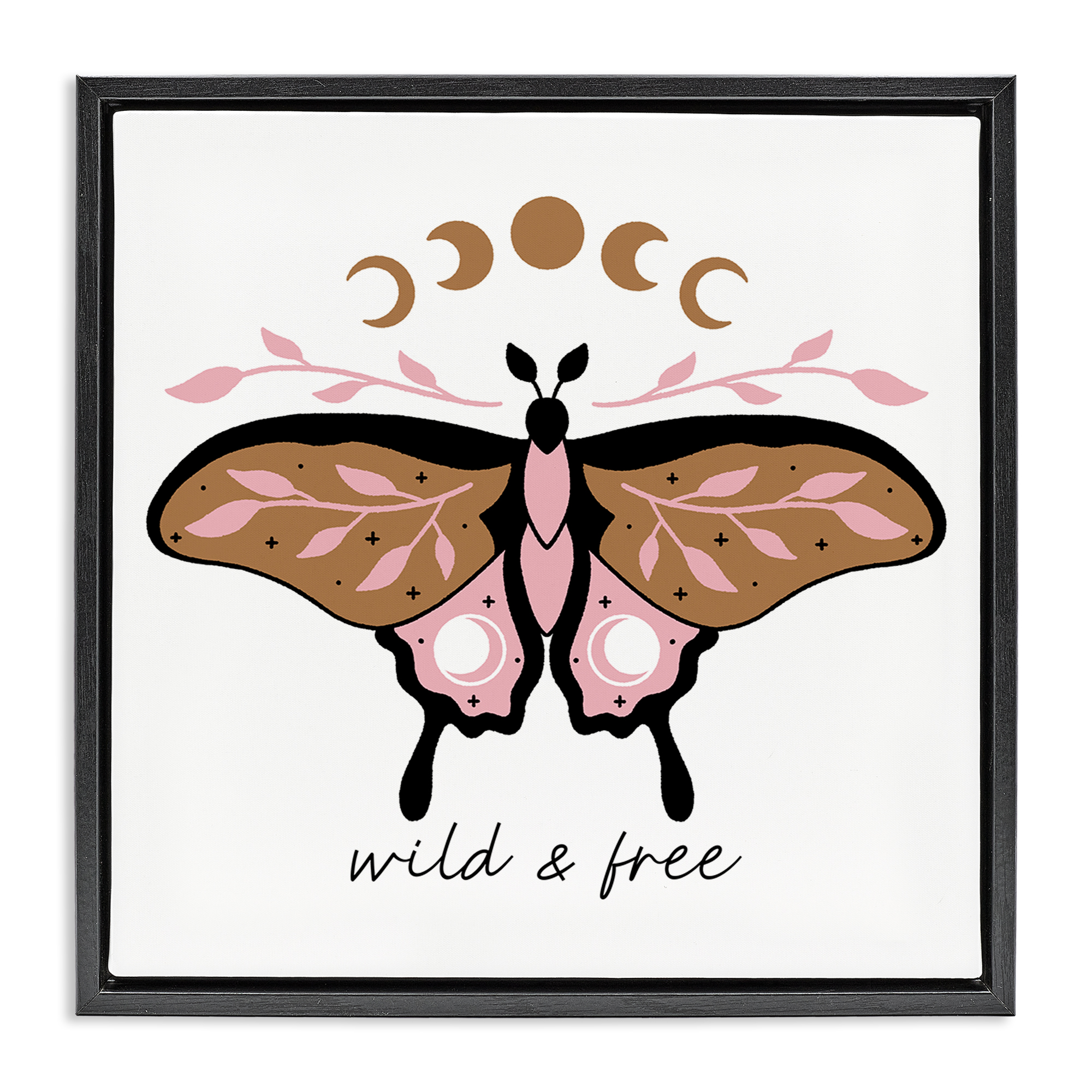 Stupell Industries Wild & Free Moth Animals Painting Black Floater Framed Canvas Art Print Wall Art, 25 x 25