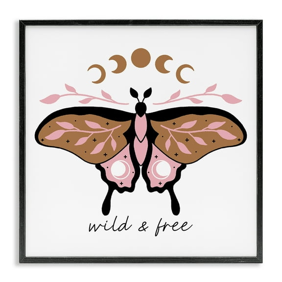 Stupell Industries Wild & Free Moth Animals Painting Black Framed Art Print Wall Art, 12 x 12