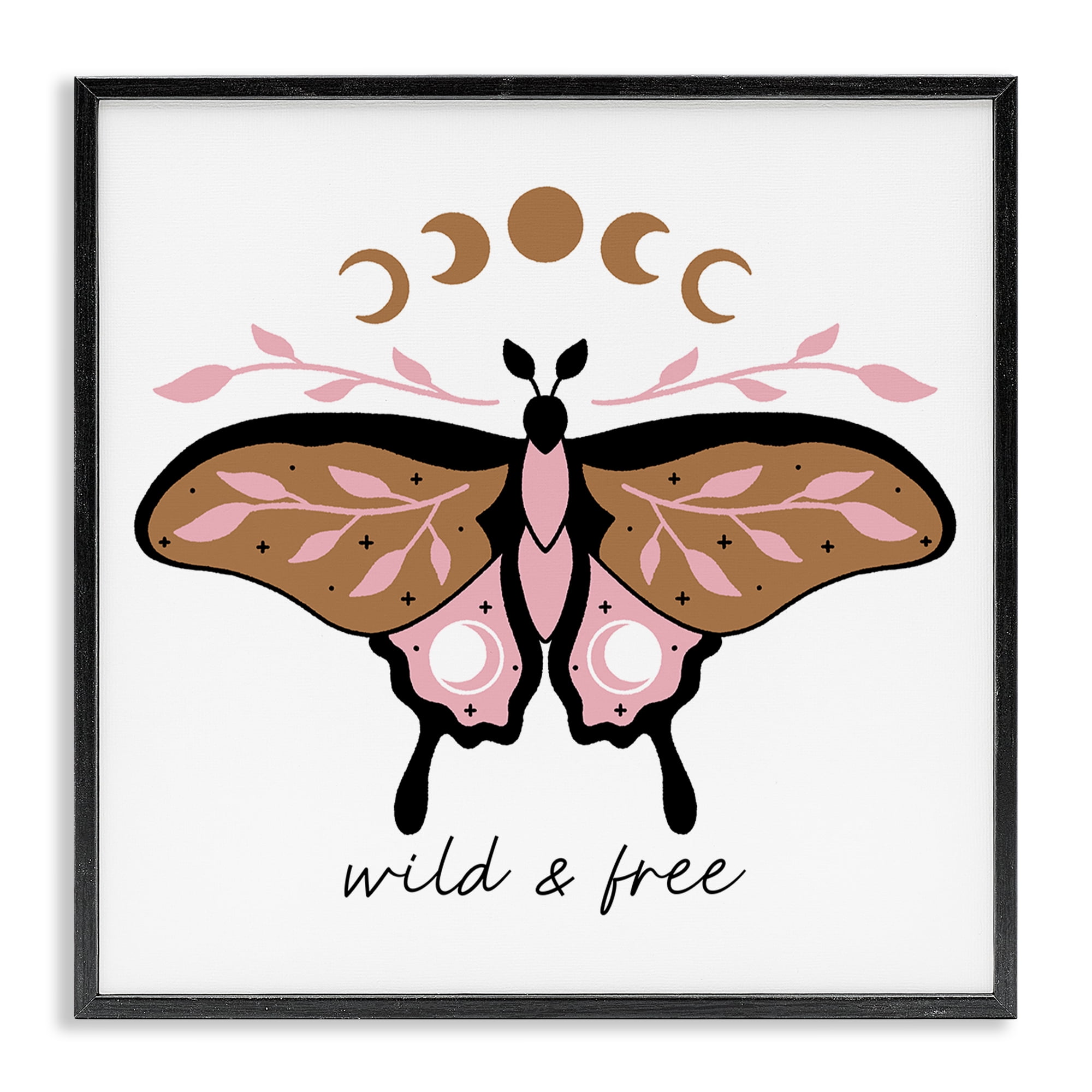 Stupell Industries Wild & Free Moth Animals Painting Black Framed Art Print Wall Art, 17 x 17