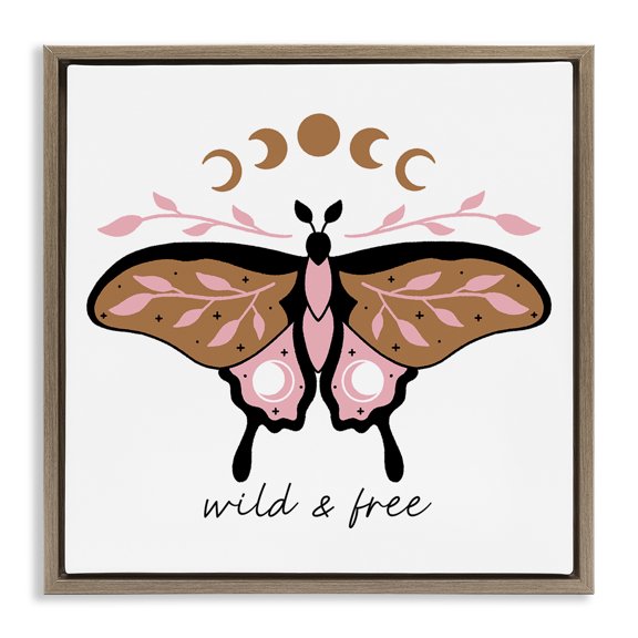 Stupell Industries Wild & Free Moth Animals Painting Brown Floater Framed Canvas Art Print Wall Art, 18 x 18