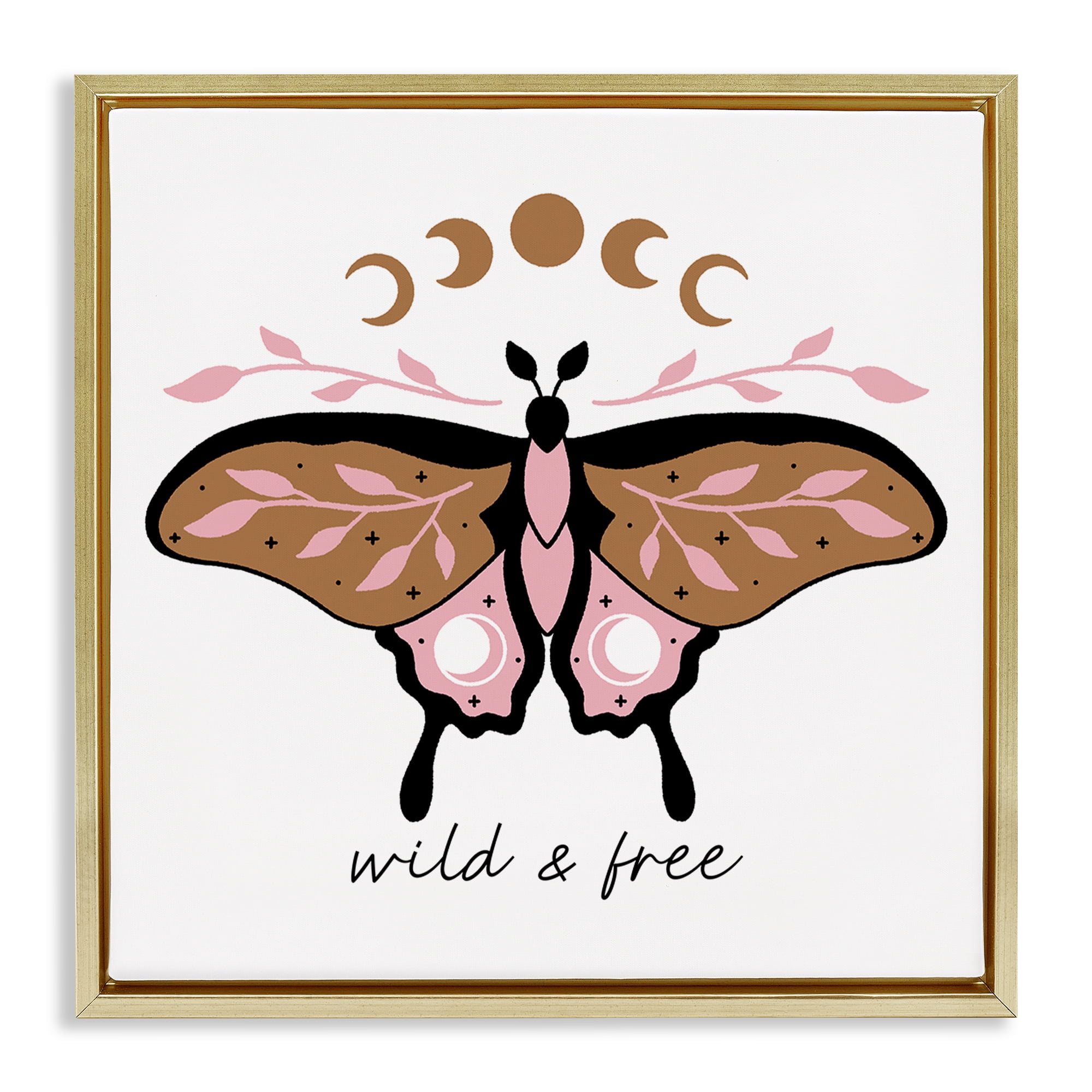 Stupell Industries Wild & Free Moth Animals Painting Gold Floater Framed Canvas Art Print Wall Art, 18 x 18