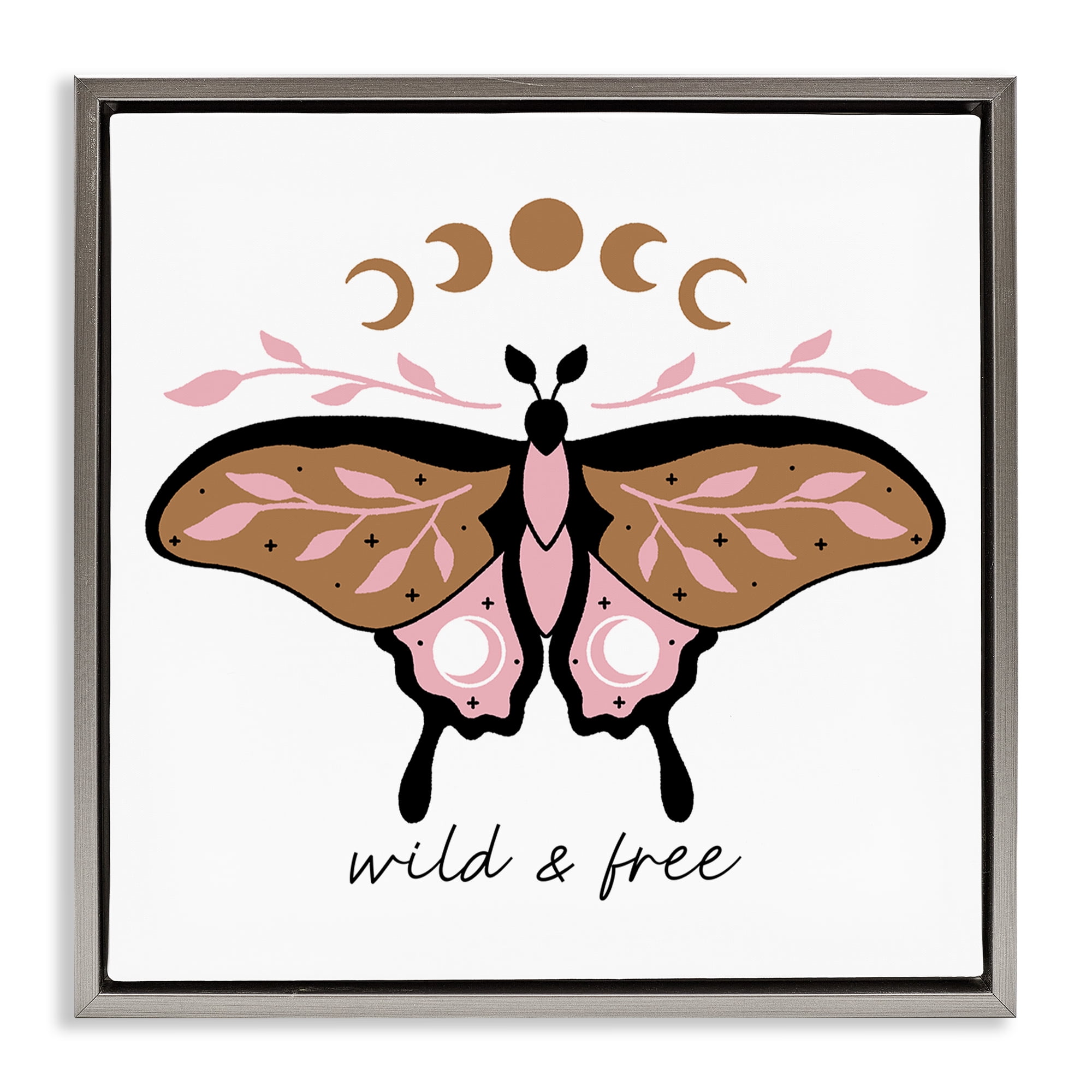 Stupell Industries Wild & Free Moth Animals Painting Gray Floater Framed Canvas Art Print Wall Art, 18 x 18
