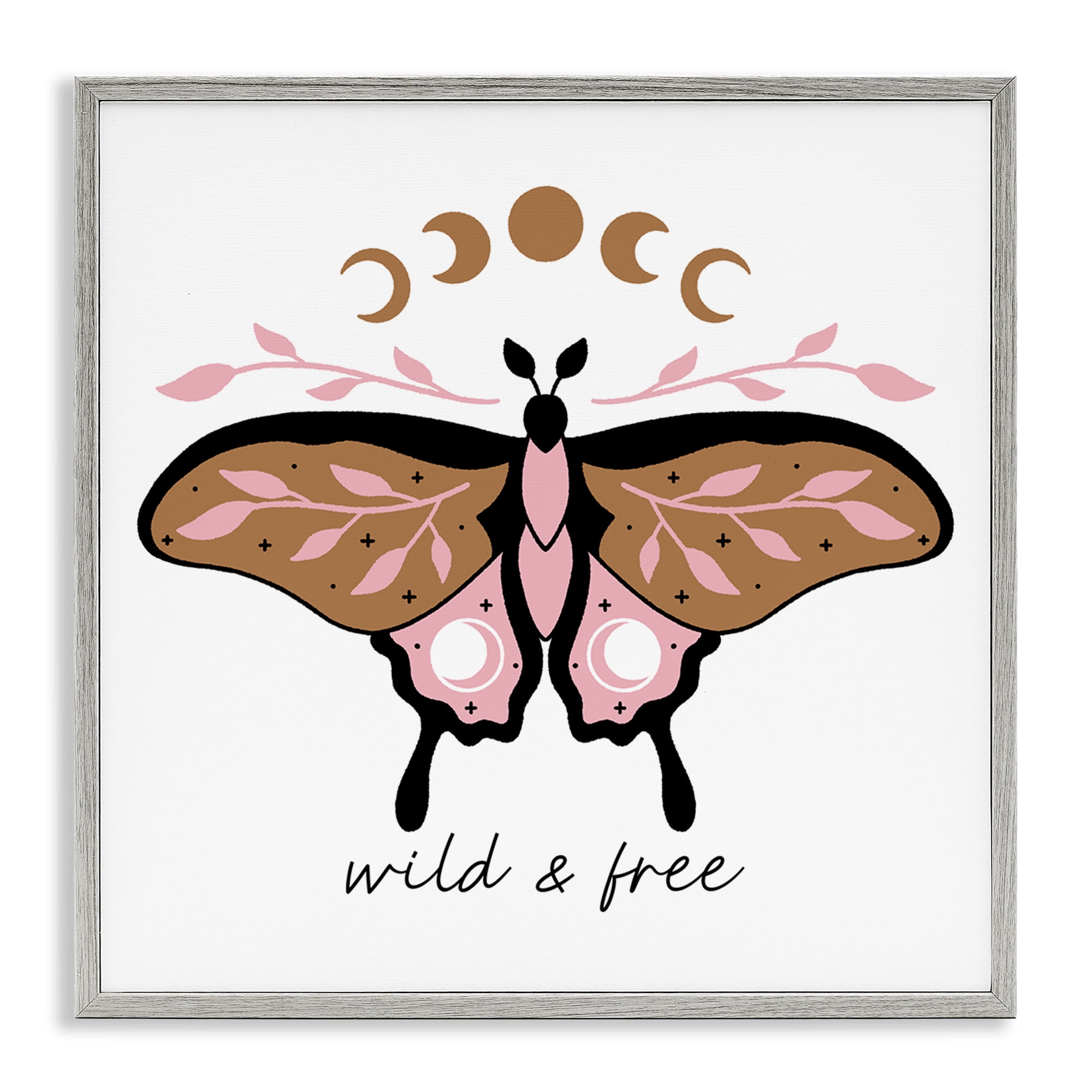 Stupell Industries Wild & Free Moth Animals Painting Gray Framed Art Print Wall Art, 24 x 24