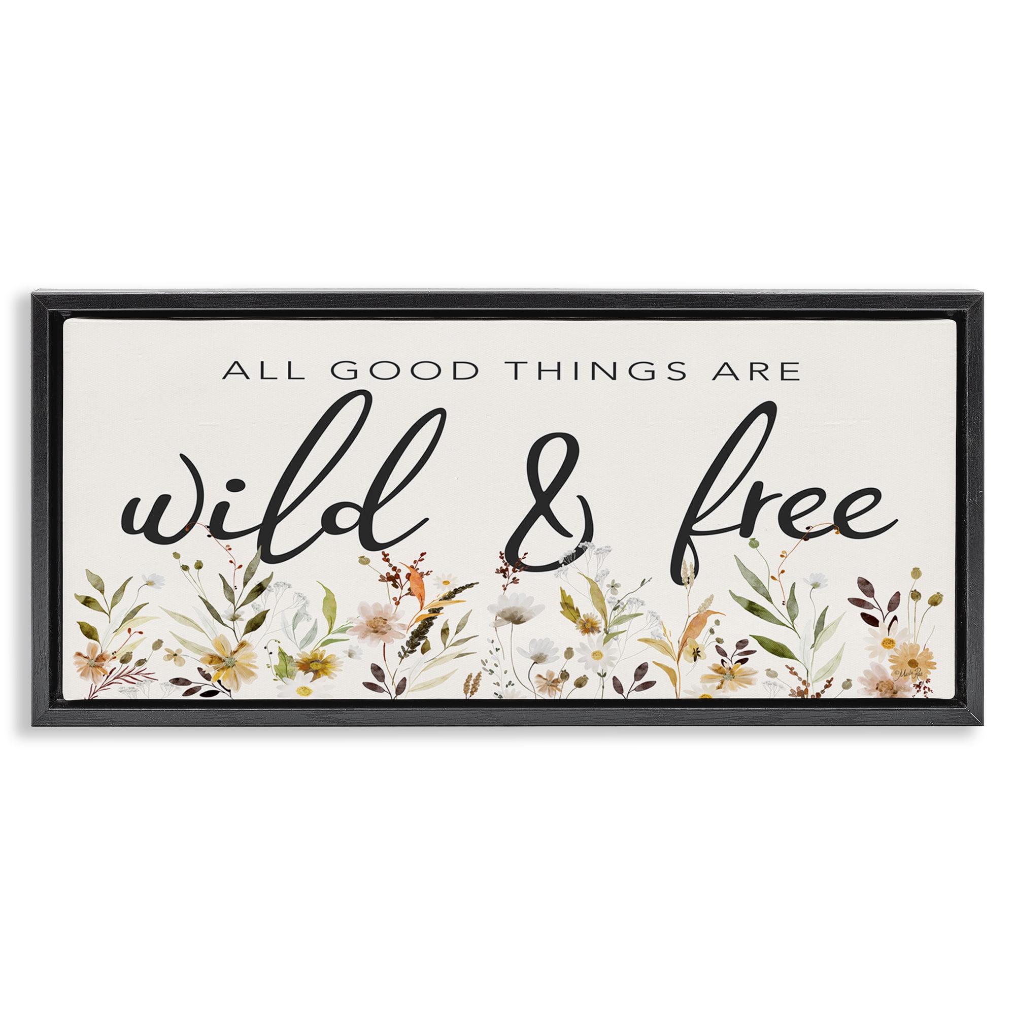 Stupell Industries Wild & Free Sentiment Botanical & Floral Painting Black Floater Framed Art Print Wall Art, 31 x 14