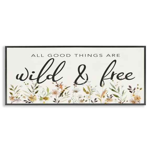 Stupell Industries Wild & Free Sentiment Botanical & Floral Painting Black Framed Art Print Wall Art, 24 x 10