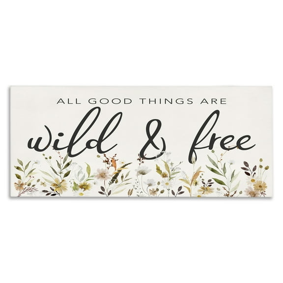 Stupell Industries Wild & Free Sentiment Botanical & Floral Painting Gallery Wrapped Canvas Art Print Wall Art, 24 x 10