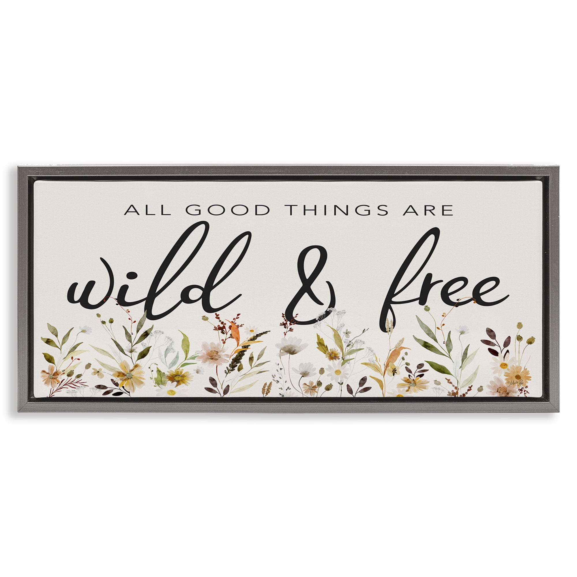 Stupell Industries Wild & Free Sentiment Botanical & Floral Painting Gray Floater Framed Art Print Wall Art, 25 x 11