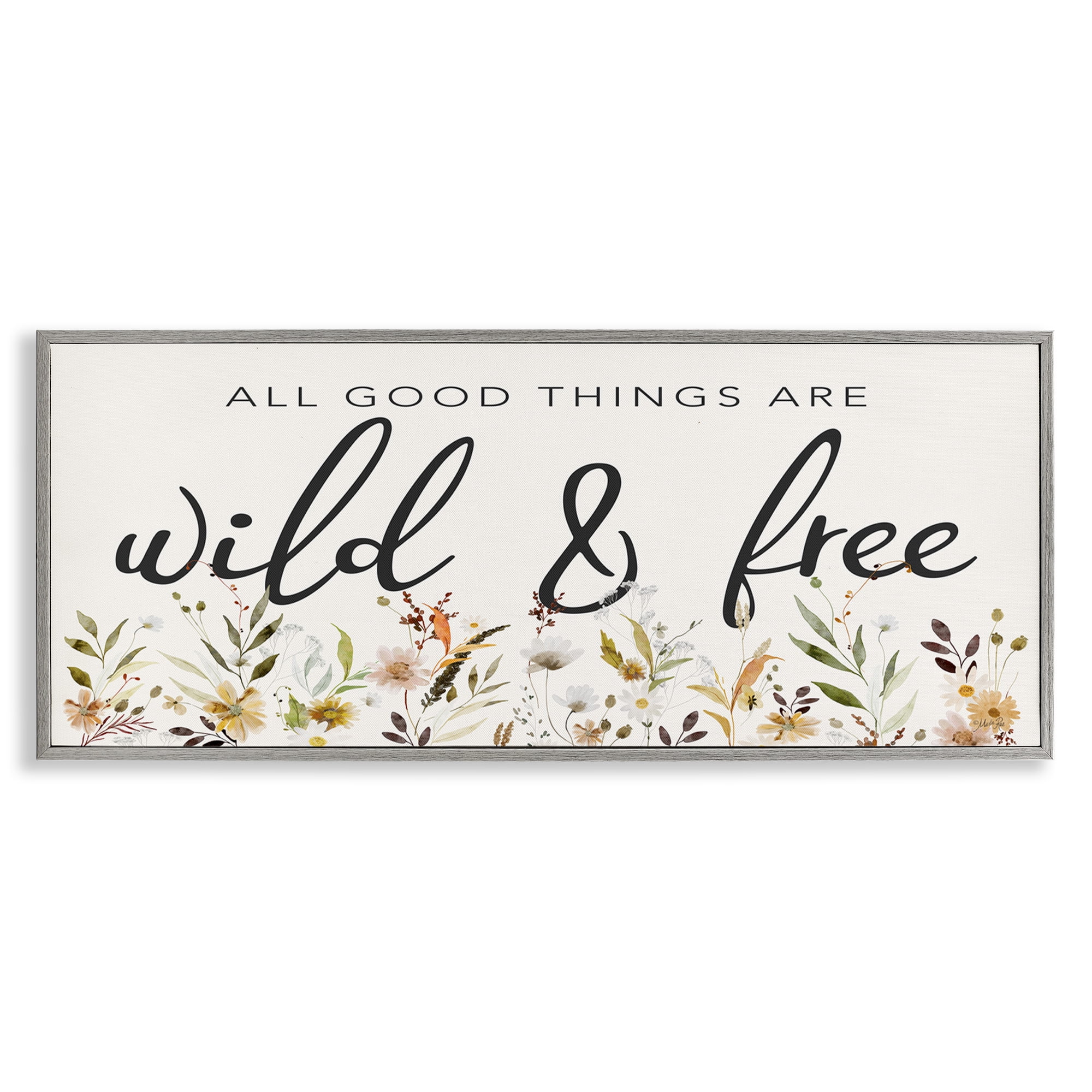 Stupell Industries Wild & Free Sentiment Botanical & Floral Painting Gray Framed Art Print Wall Art, 24 x 10