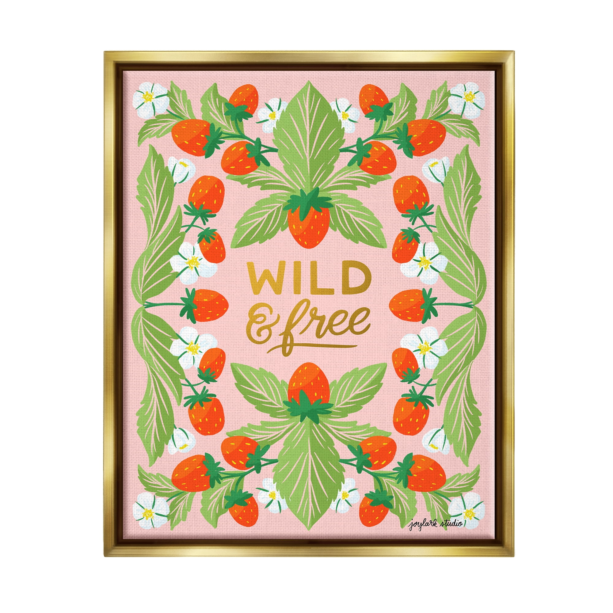 Stupell Industries Wild & Free Strawberries Food & Beverage Painting Gold Floater Framed Canvas Art Print Wall Art, 17 x 21