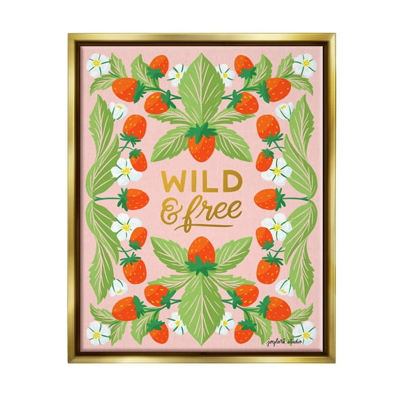 Stupell Industries Wild & Free Strawberries Food & Beverage Painting Gold Floater Framed Canvas Art Print Wall Art, 25 x 31
