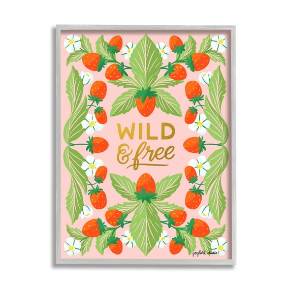 Stupell Industries Wild & Free Strawberries Food & Beverage Painting Gray Framed Art Print Wall Art, 24 x 30